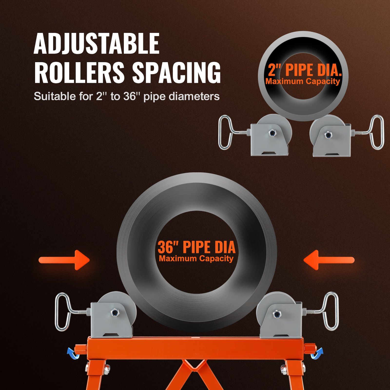 Pipe Stand with Roller Head 2500 LBS Load for 2-36 inches Pipes 45# Steel - Image 3