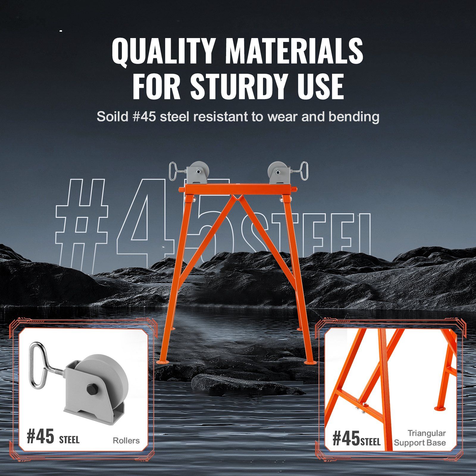 Pipe Stand with Roller Head 2500 LBS Load for 2-36 inches Pipes 45# Steel - Image 5