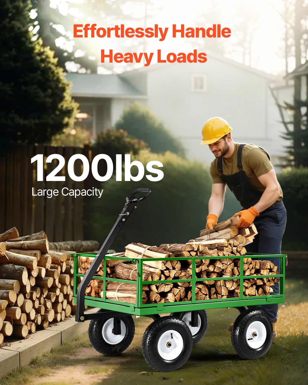 1200 Lbs Steel Garden Cart, Heavy Duty Pullable Garden Wagon Yard Cart, 2 in 1 Outdoor Metal Utility Wagon Yard Trailer with 13
