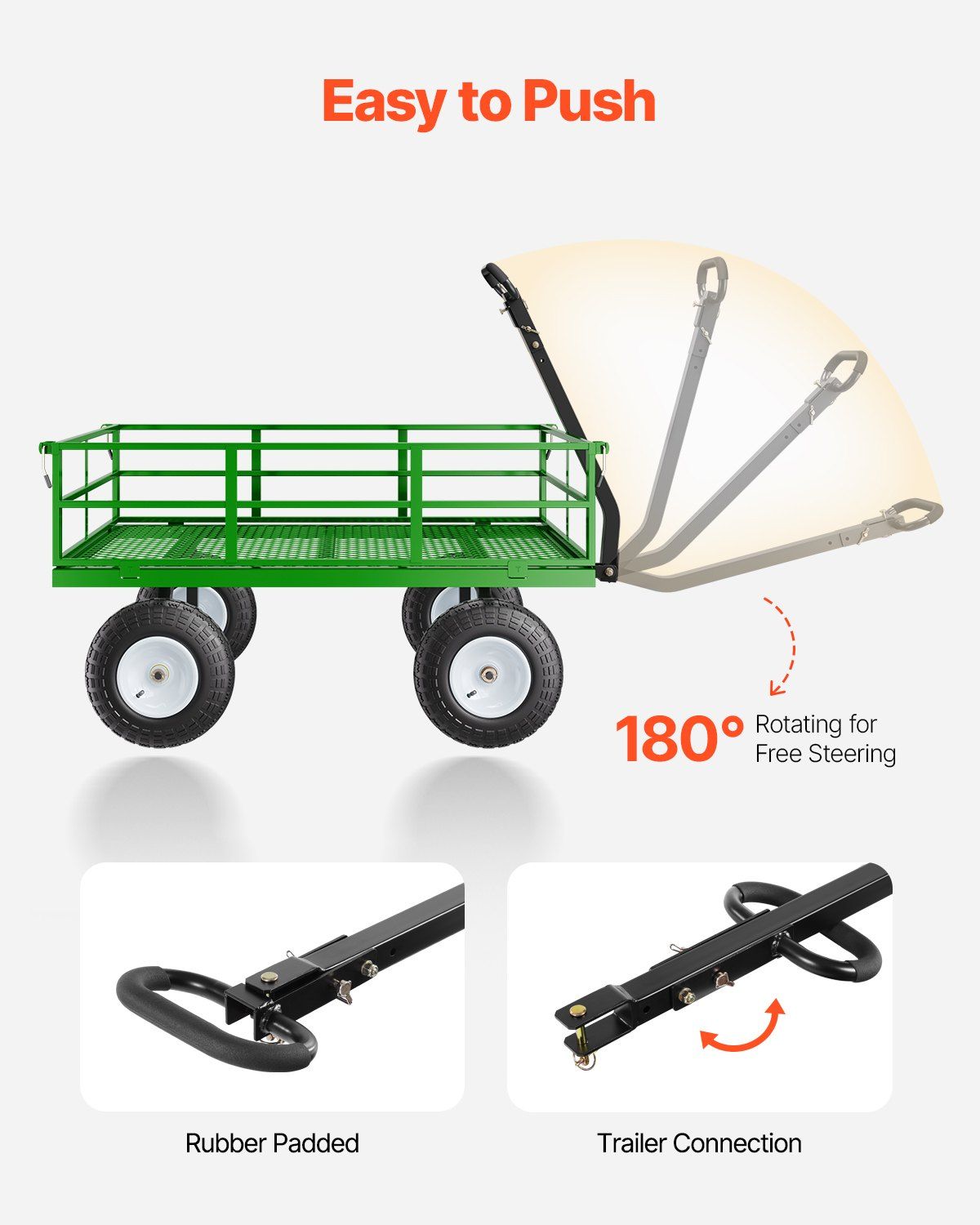1200 Lbs Steel Garden Cart, Heavy Duty Pullable Garden Wagon Yard Cart, 2 in 1 Outdoor Metal Utility Wagon Yard Trailer with 13