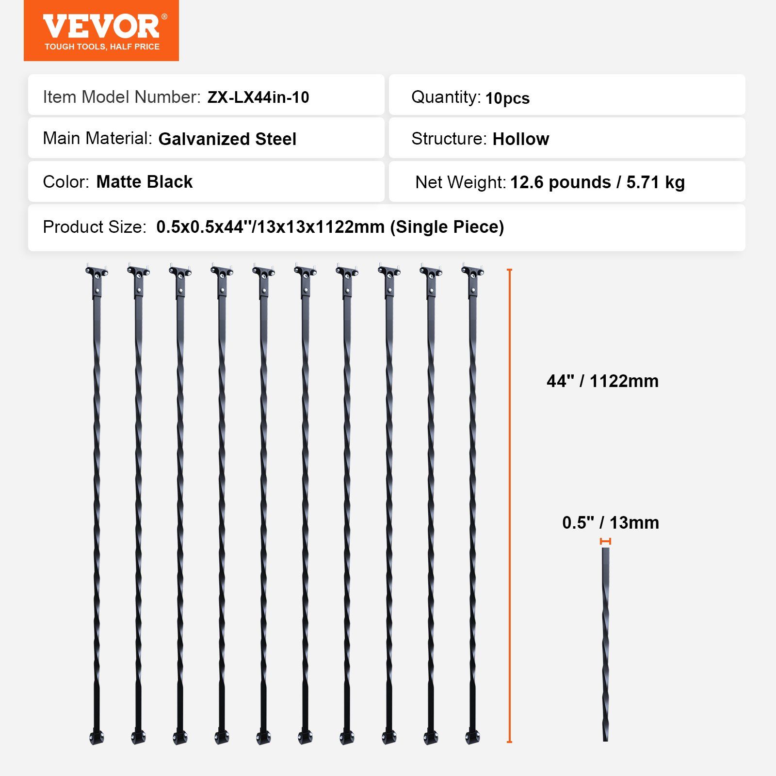 Staircase Metal Balusters, 44'' x 1/2