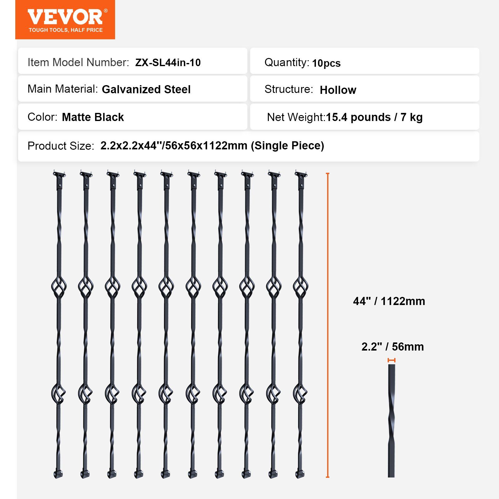 Staircase Metal Balusters, 44'' x 1/2