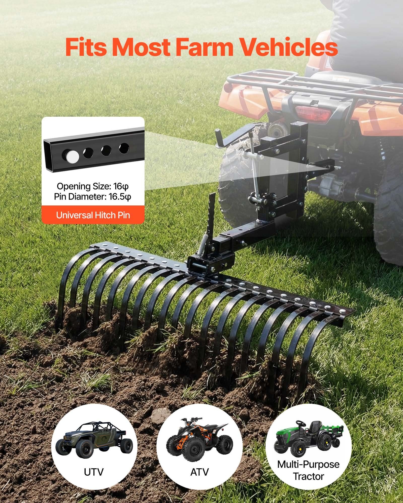 106.7cm Tow Behind Landscape Rake, 3-Point Lawn Rock Rake with Blade & Lift Lever, Fit Category 1 ATVs UTVs Lawn Tractors, Heavy Duty Dethatcher Rake for Debris Leaves Thatch - Image 3