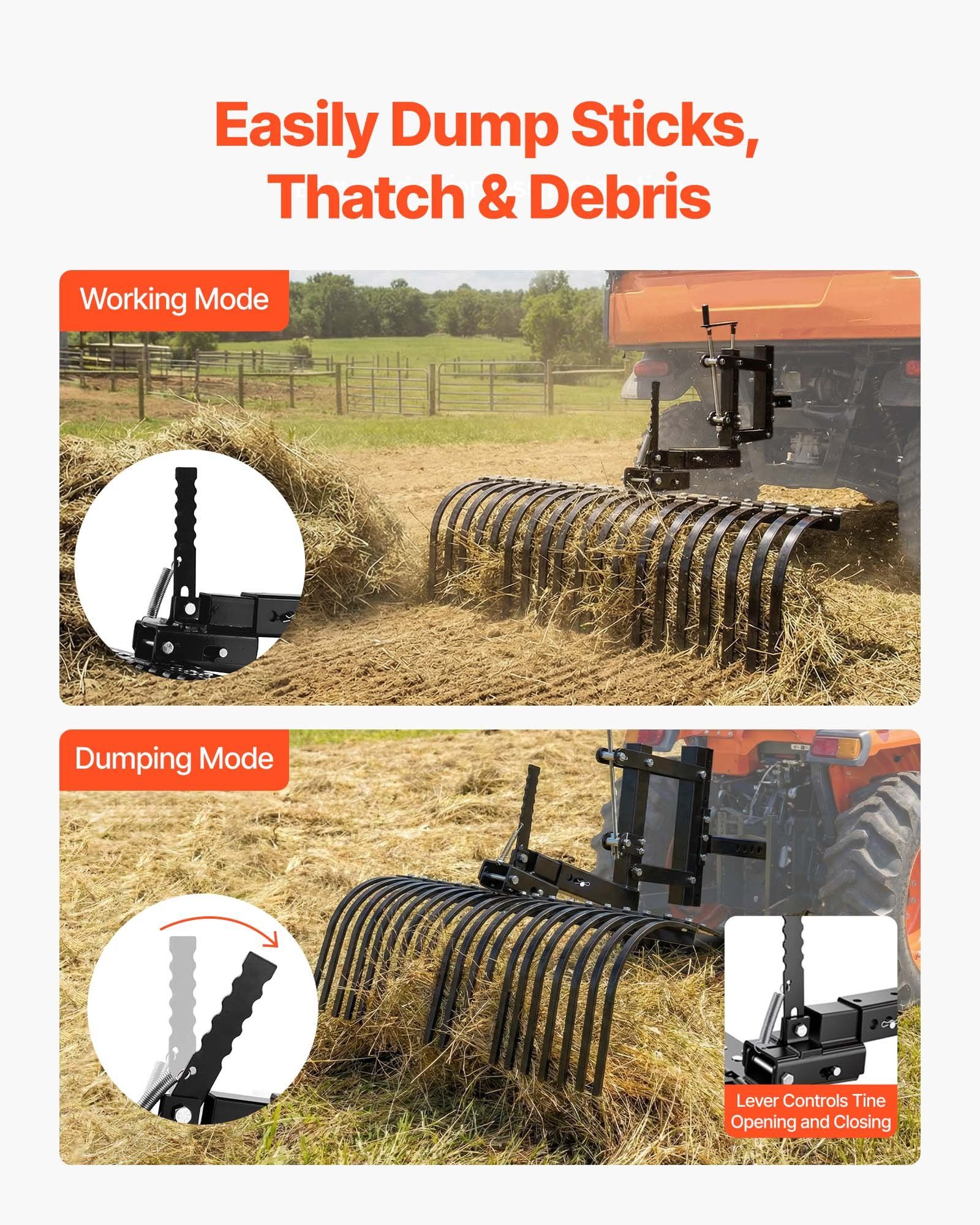 106.7cm Tow Behind Landscape Rake, 3-Point Lawn Rock Rake with Blade & Lift Lever, Fit Category 1 ATVs UTVs Lawn Tractors, Heavy Duty Dethatcher Rake for Debris Leaves Thatch - Image 5