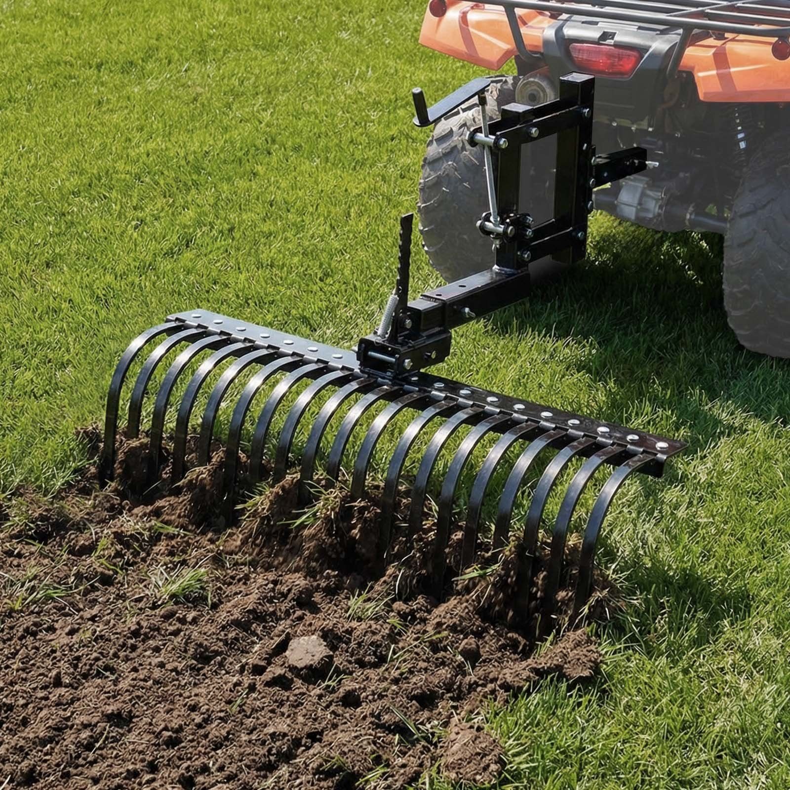 106.7cm Tow Behind Landscape Rake, 3-Point Lawn Rock Rake with Blade & Lift Lever, Fit Category 1 ATVs UTVs Lawn Tractors, Heavy Duty Dethatcher Rake for Debris Leaves Thatch - Image 8