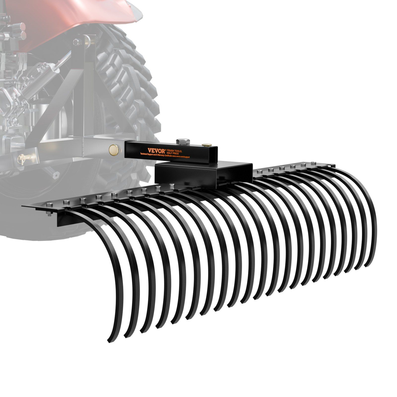 Tow Behind Landscape Rake, 1.5m Tow Dethatcher with 21 Steel Coil Tines, Lawn Dethatcher Rake Attaches to 1.2m or 15m Toolbars and 3-point Suspension Systems, for Leaves, Pine Needles, and Grass - Image 1