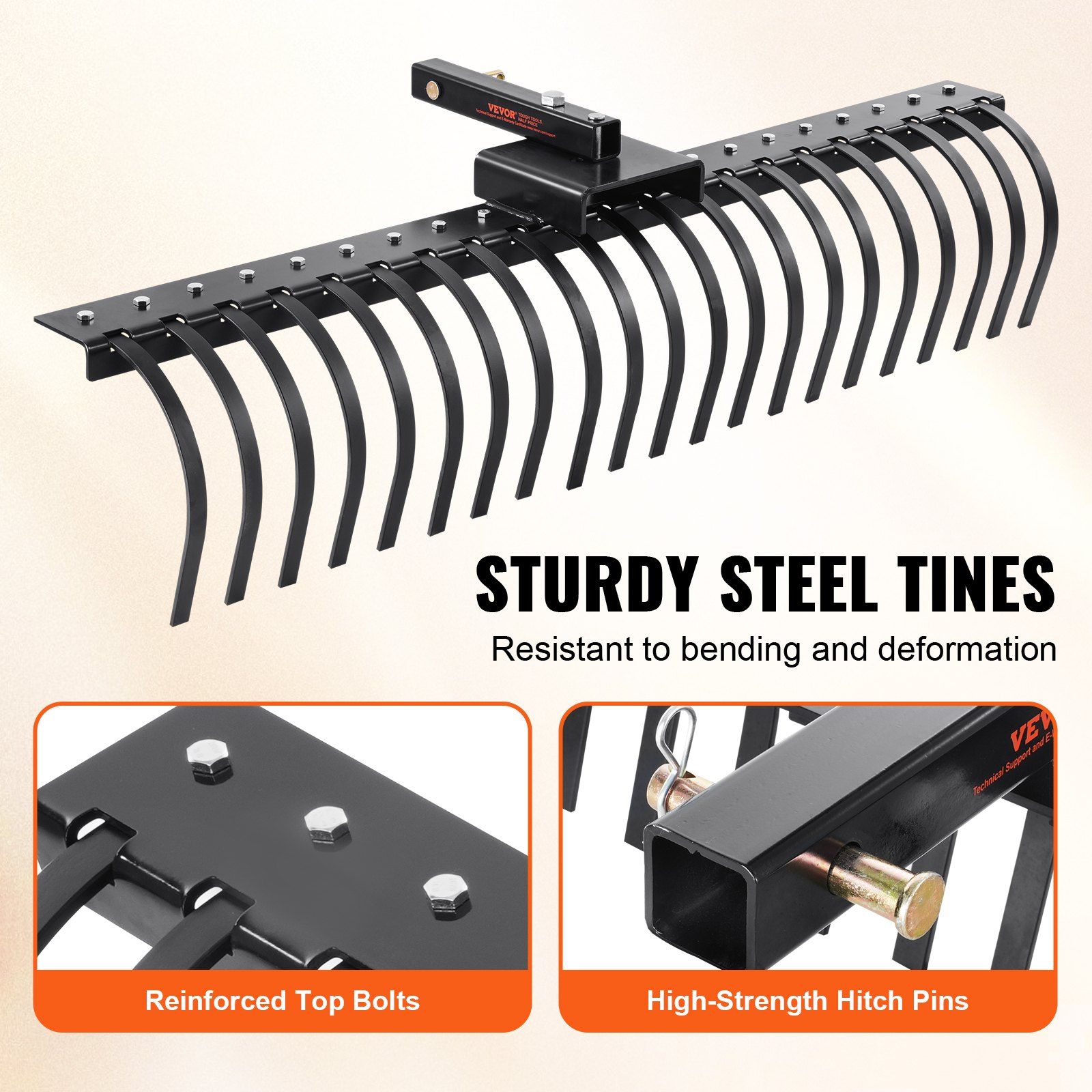 Tow Behind Landscape Rake, 1.5m Tow Dethatcher with 21 Steel Coil Tines, Lawn Dethatcher Rake Attaches to 1.2m or 15m Toolbars and 3-point Suspension Systems, for Leaves, Pine Needles, and Grass - Image 3