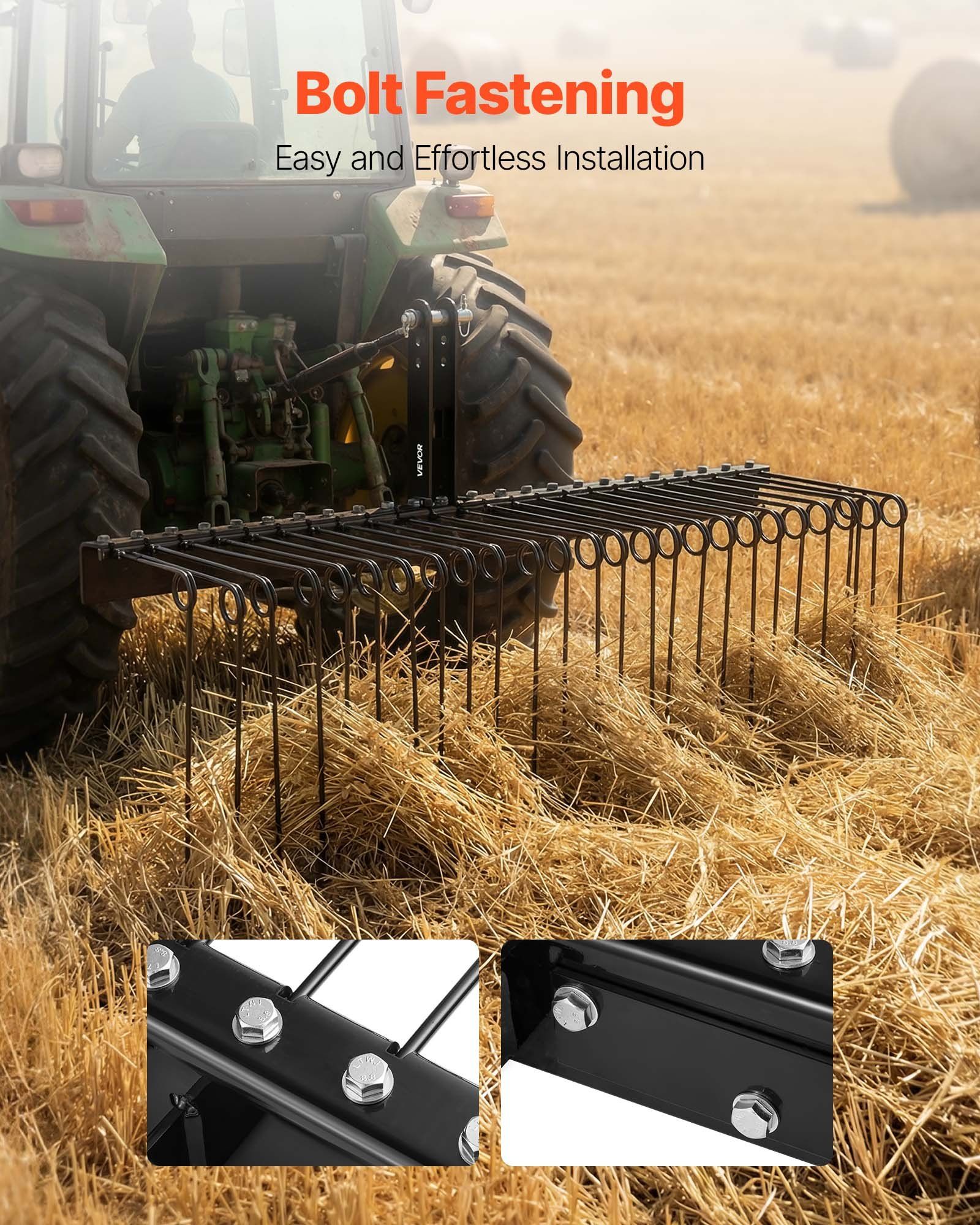 150 cm Tow Behind Landscape Rake, 3 Point Hitch Lawn Dethatcher Rake, 26 Spring Steel Tines, for Category 1 Tractors, Heavy Duty & Rust-Resistant Rakes Tractor Attachments for Leaves Pine Needles - Image 5