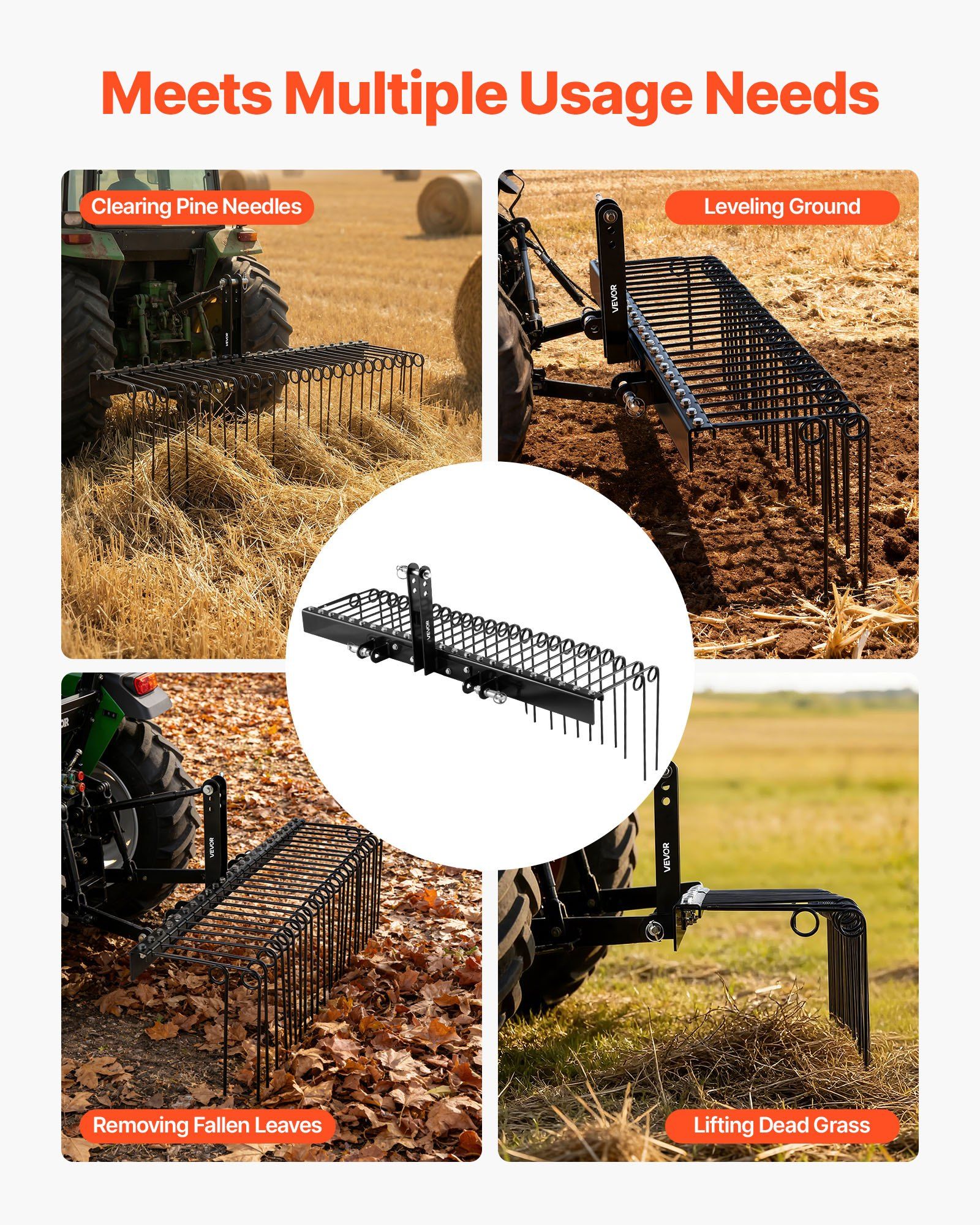 150 cm Tow Behind Landscape Rake, 3 Point Hitch Lawn Dethatcher Rake, 26 Spring Steel Tines, for Category 1 Tractors, Heavy Duty & Rust-Resistant Rakes Tractor Attachments for Leaves Pine Needles - Image 6