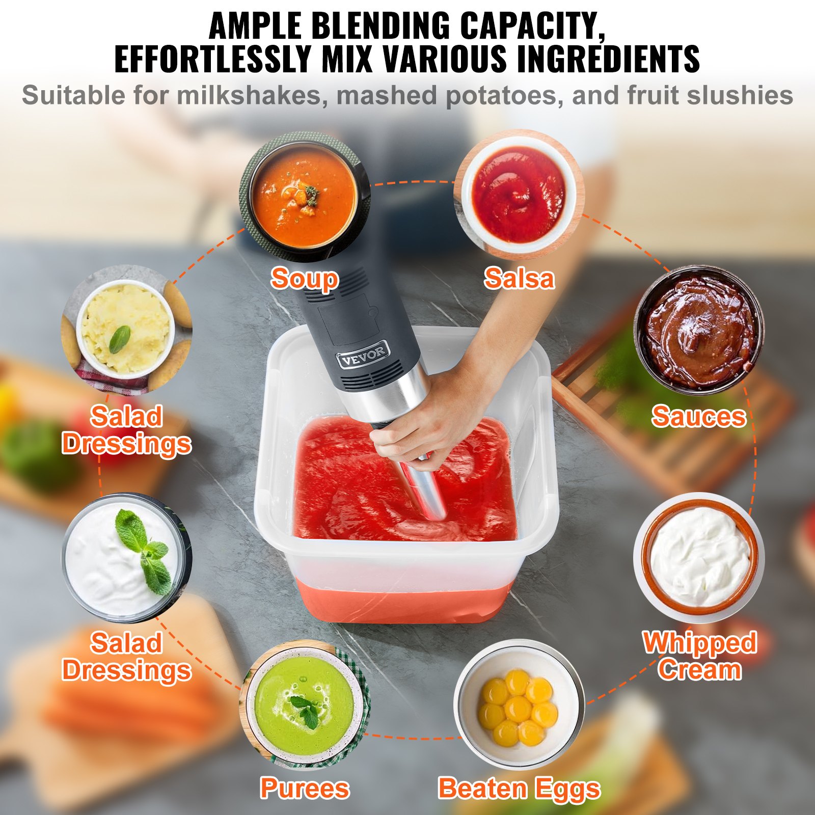 Commercial Immersion Blender, 500 Watt Heavy Duty Hand Mixer, Variable Speed Kitchen Stick Mixer with 304 Stainless Steel Blade, Multi-Purpose Portable Mixer for Soup, Smoothie, Puree, Baby Food - Image 5