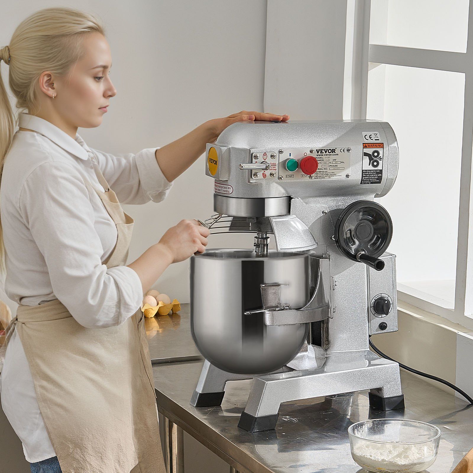 Commercial Food Mixer, 18.7L Commercial Stand Mixer with 3 Adjustable Speeds, 1100W Dough Mixer with Stainless Steel Bowl and 3 Mixing Attachments, Ideal for Restaurant, Bakery, Pastry shop, Caf - Image 8