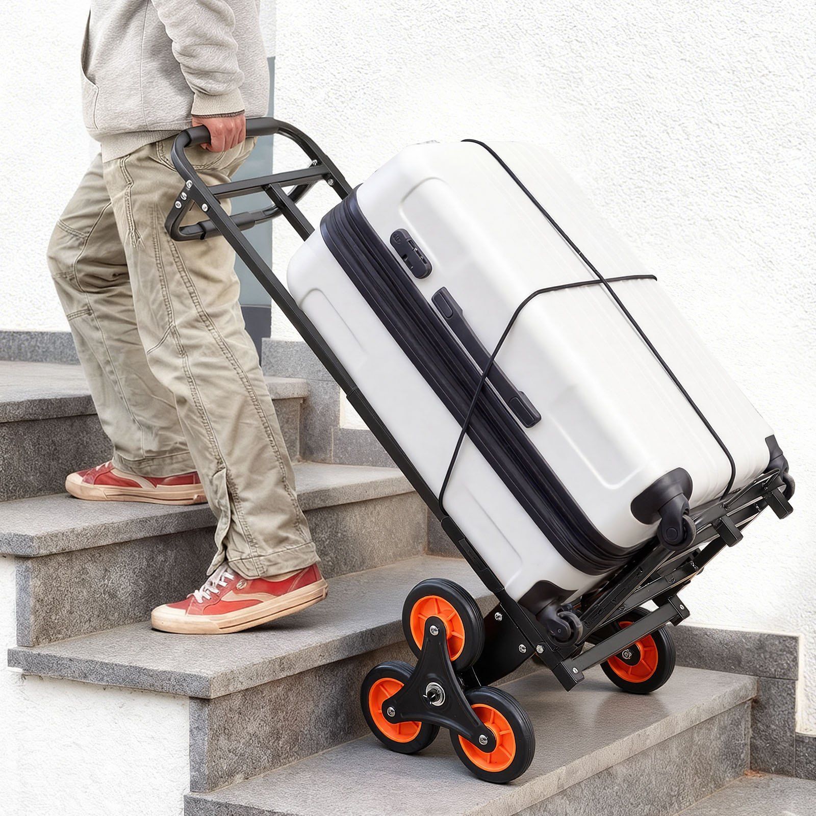 Stair Climbing Cart, 100 kg Stair-Climbing Capacity, Heavy-Duty Folding Trolley Cart with Telescoping Handle, 6 Wheels and 2 Bungee Cords, Stair Climber Dolly for Home, Groceries, Warehouse - Image 8