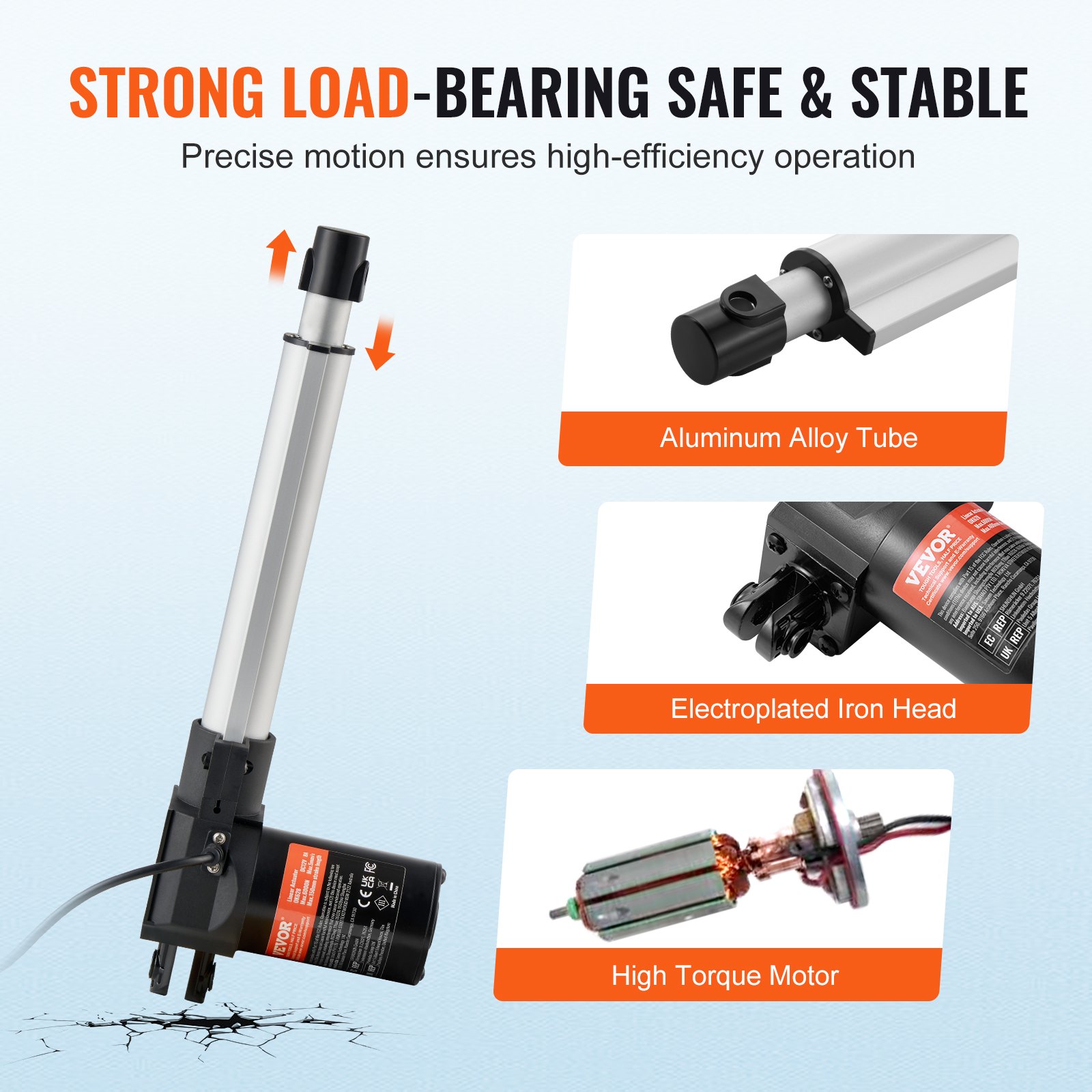 Linear Actuator 12V, 8 Inch Heavy Duty 1320lbs/6000N Linear Actuator, 0.19