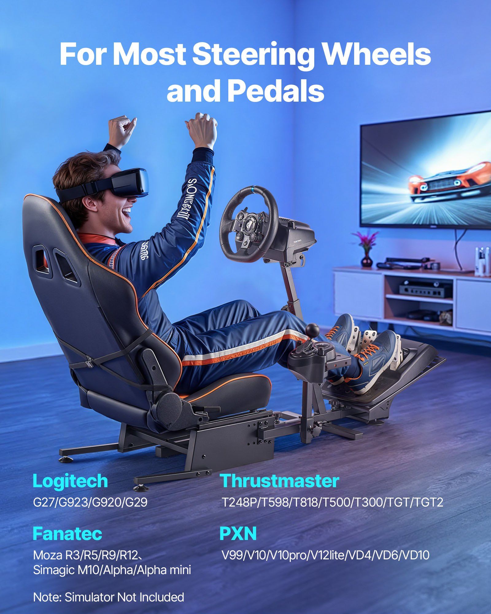 Racing Wheel Stand, Heavy-Duty Simulator Cockpit Steering Wheel Stand, Fit Logitech G25, G27, G29, G920, G923, Thrustmaster T300RS, TX F458, T500RS, T3PA-PRO (F1/GT) and CSR Pedals - Image 2