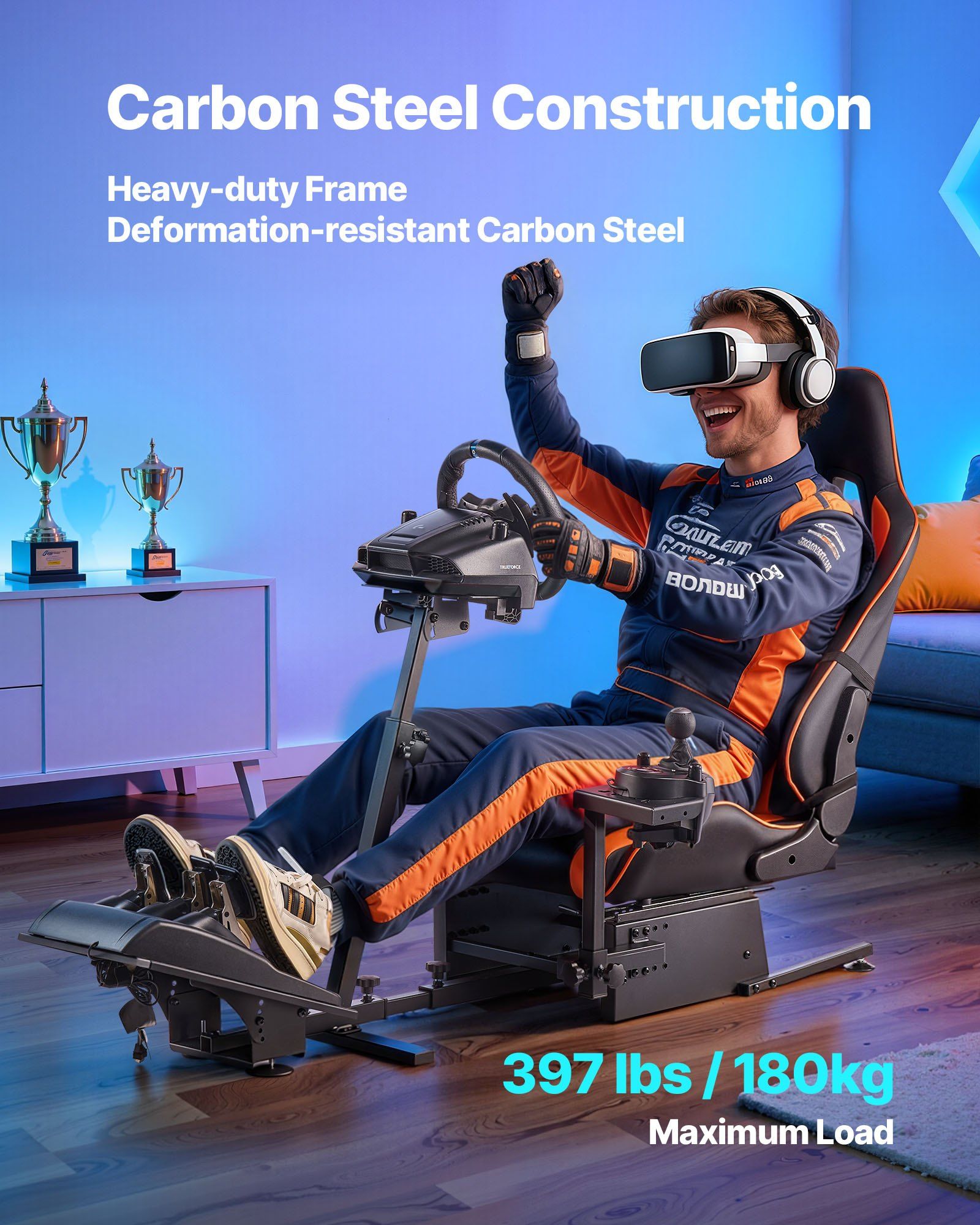 Racing Wheel Stand, Heavy-Duty Simulator Cockpit Steering Wheel Stand, Fit Logitech G25, G27, G29, G920, G923, Thrustmaster T300RS, TX F458, T500RS, T3PA-PRO (F1/GT) and CSR Pedals - Image 3