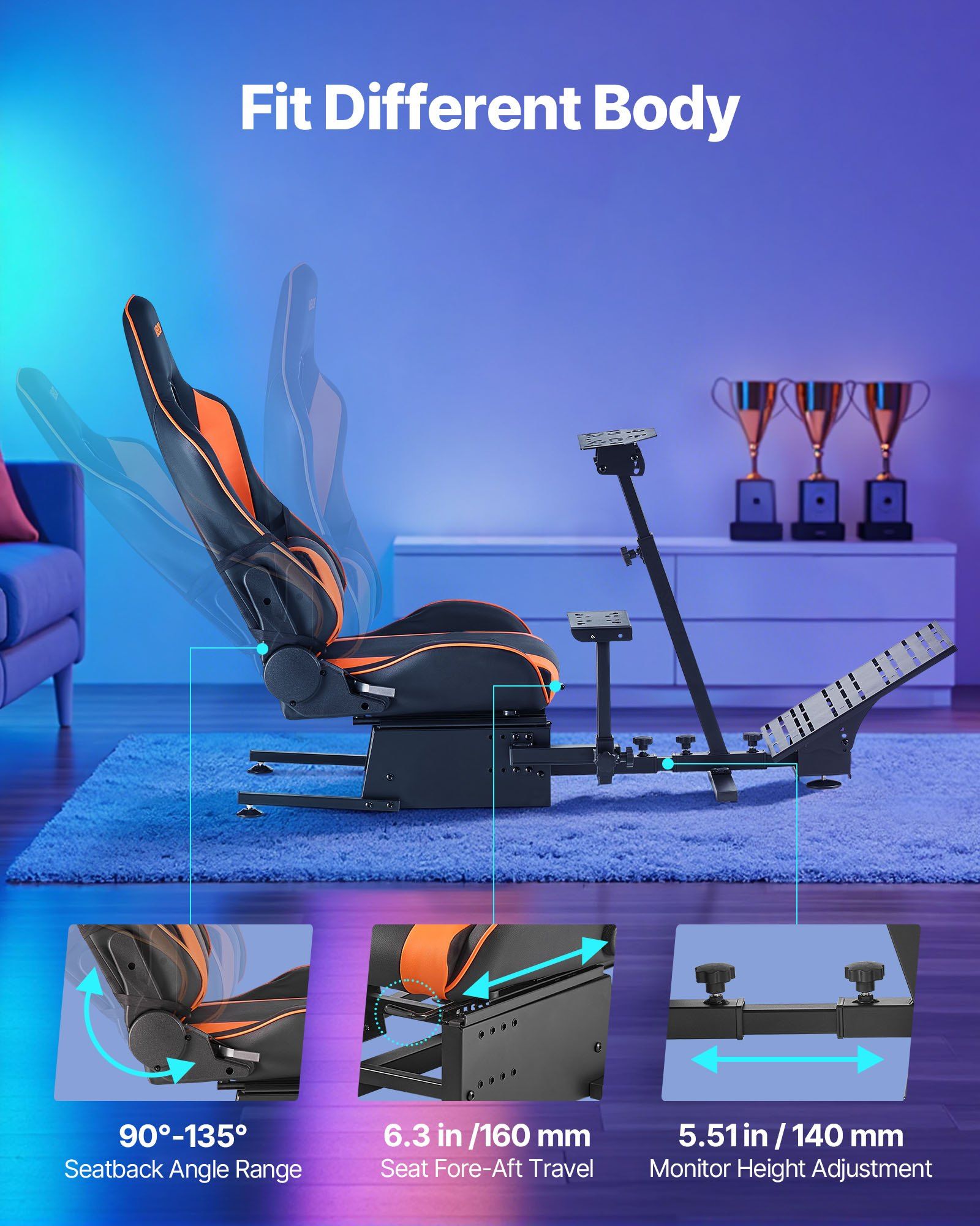 Racing Wheel Stand, Heavy-Duty Simulator Cockpit Steering Wheel Stand, Fit Logitech G25, G27, G29, G920, G923, Thrustmaster T300RS, TX F458, T500RS, T3PA-PRO (F1/GT) and CSR Pedals - Image 5