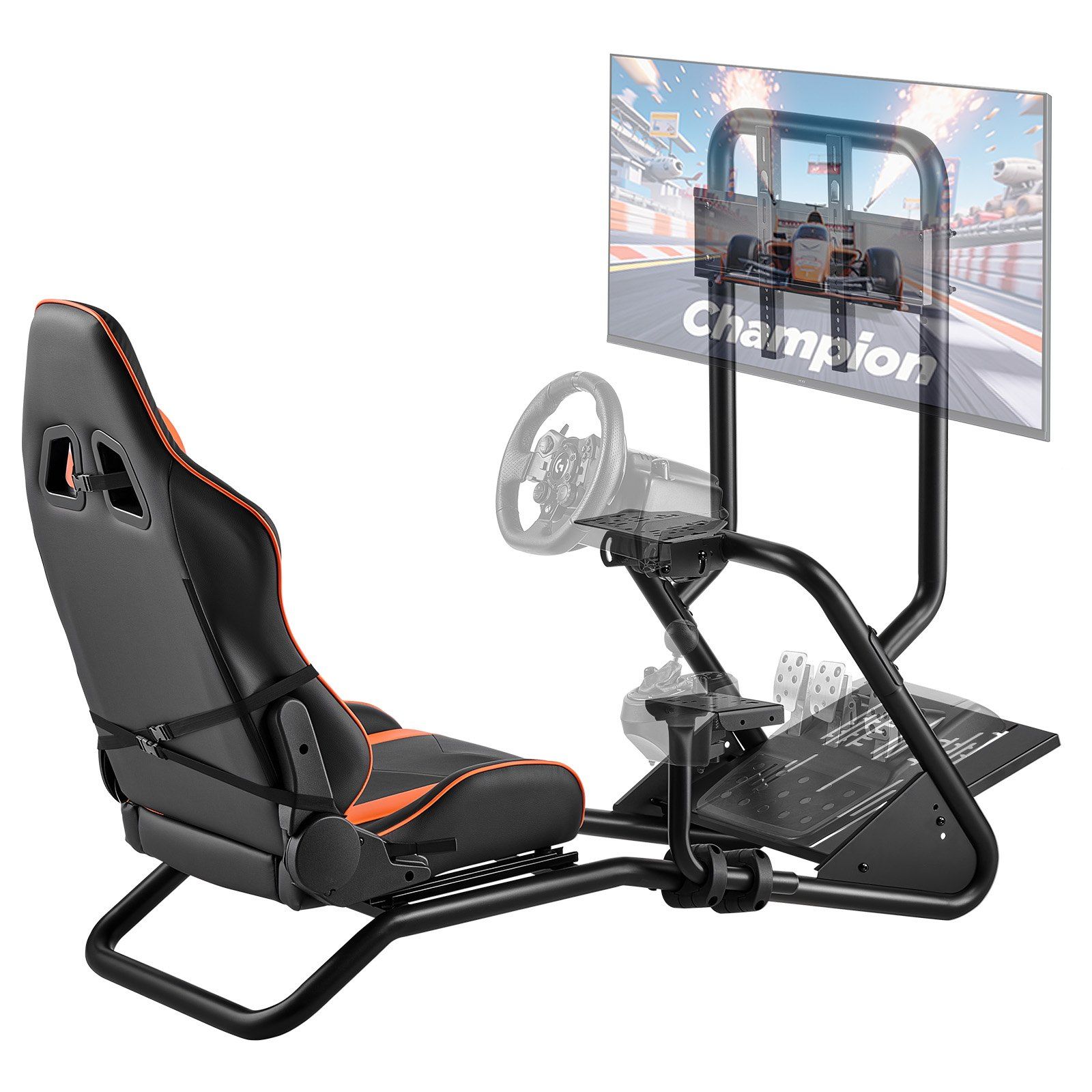 Racing Wheel Stand, Heavy-Duty Simulator Cockpit Steering Wheel Stand with Monitor Stand, Fit Logitech G25,G27,G29,G920,G923, Thrustmaster T300RS,TX F458,T500RS,T3PA-PRO (F1/GT) and CSR Pedals - Image 1