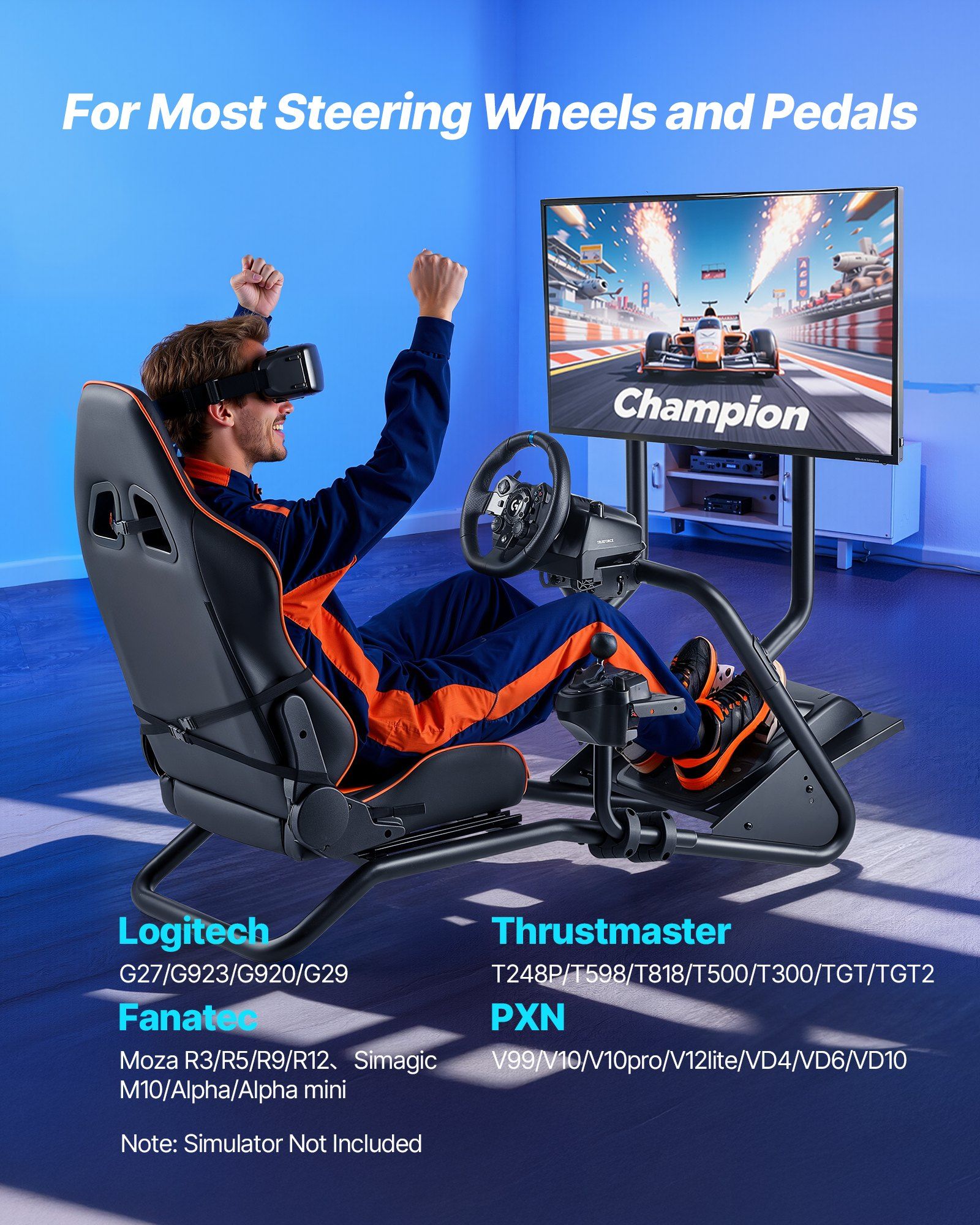 Racing Wheel Stand, Heavy-Duty Simulator Cockpit Steering Wheel Stand with Monitor Stand, Fit Logitech G25,G27,G29,G920,G923, Thrustmaster T300RS,TX F458,T500RS,T3PA-PRO (F1/GT) and CSR Pedals - Image 2