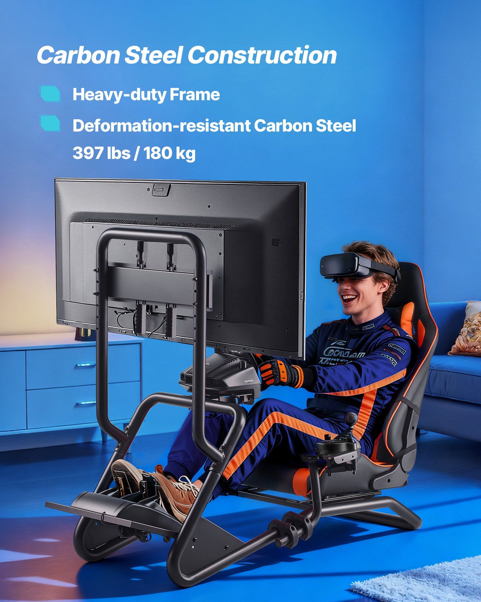 Racing Wheel Stand, Heavy-Duty Simulator Cockpit Steering Wheel Stand with Monitor Stand, Fit Logitech G25,G27,G29,G920,G923, Thrustmaster T300RS,TX F458,T500RS,T3PA-PRO (F1/GT) and CSR Pedals - Image 3