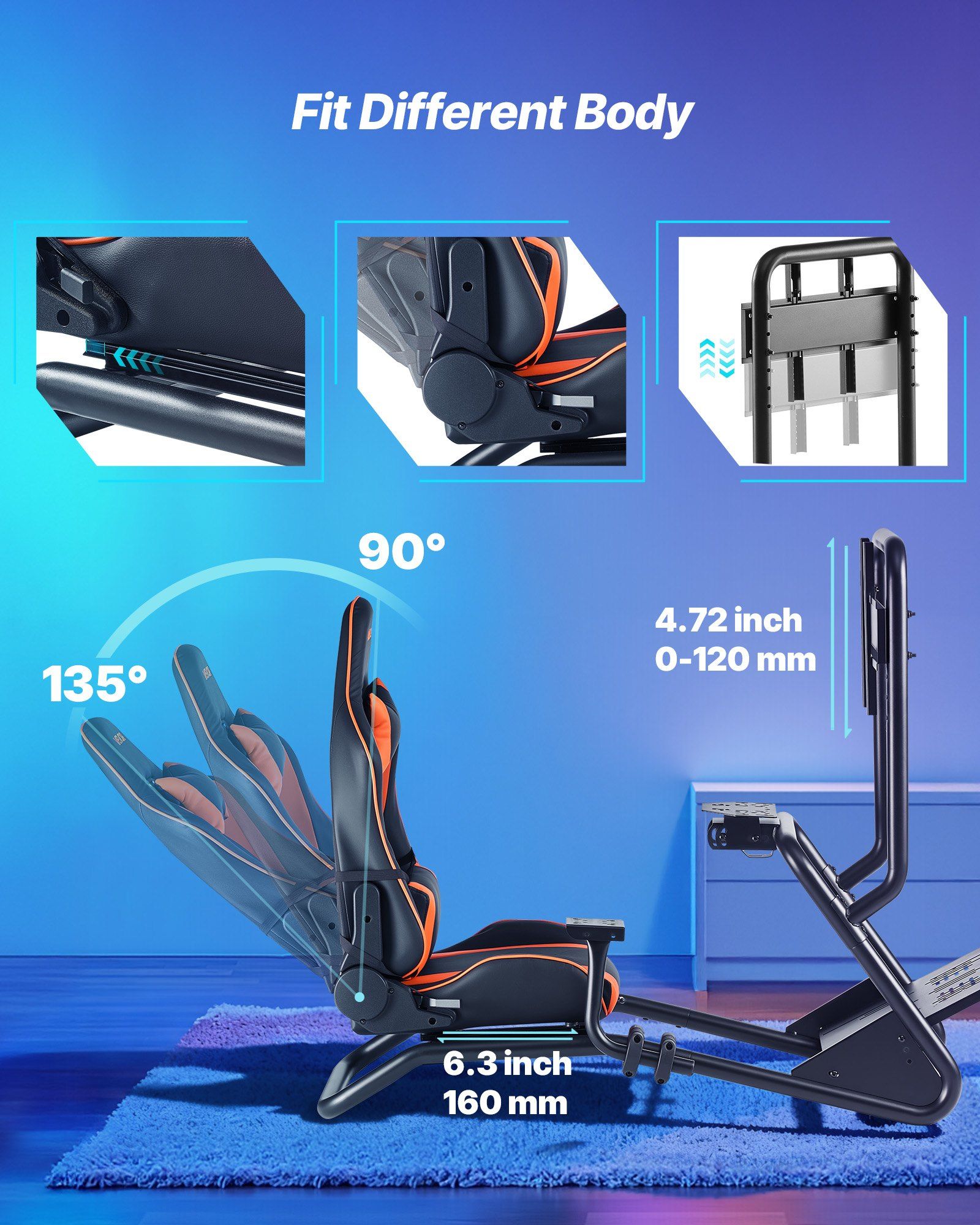 Racing Wheel Stand, Heavy-Duty Simulator Cockpit Steering Wheel Stand with Monitor Stand, Fit Logitech G25,G27,G29,G920,G923, Thrustmaster T300RS,TX F458,T500RS,T3PA-PRO (F1/GT) and CSR Pedals - Image 5