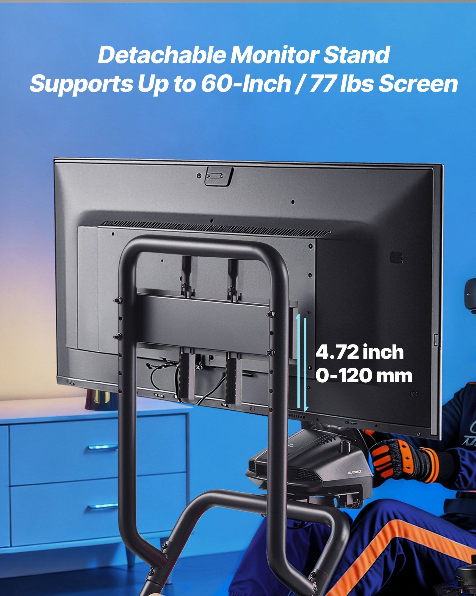 Racing Wheel Stand, Heavy-Duty Simulator Cockpit Steering Wheel Stand with Monitor Stand, Fit Logitech G25,G27,G29,G920,G923, Thrustmaster T300RS,TX F458,T500RS,T3PA-PRO (F1/GT) and CSR Pedals - Image 6