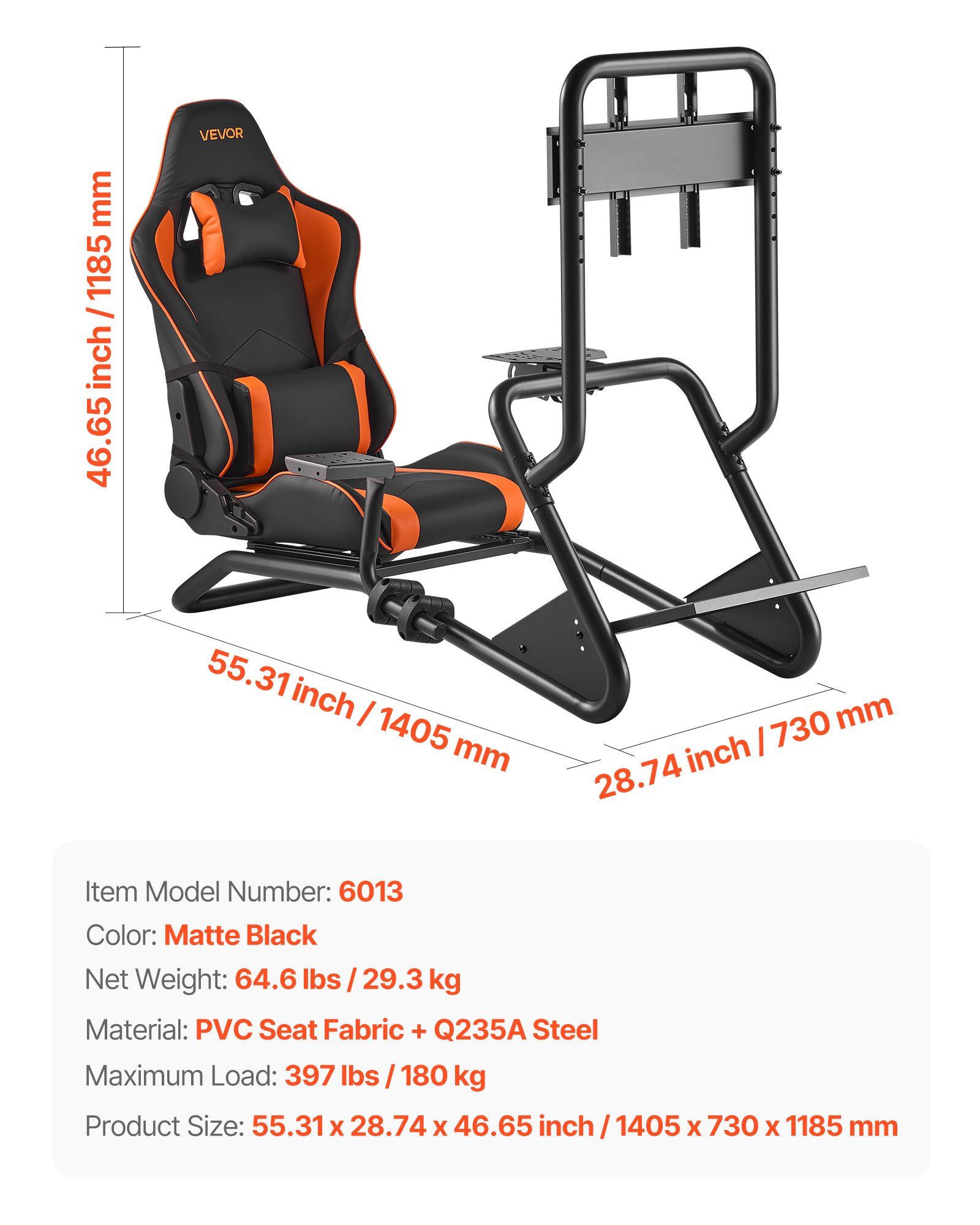Racing Wheel Stand, Heavy-Duty Simulator Cockpit Steering Wheel Stand with Monitor Stand, Fit Logitech G25,G27,G29,G920,G923, Thrustmaster T300RS,TX F458,T500RS,T3PA-PRO (F1/GT) and CSR Pedals - Image 7