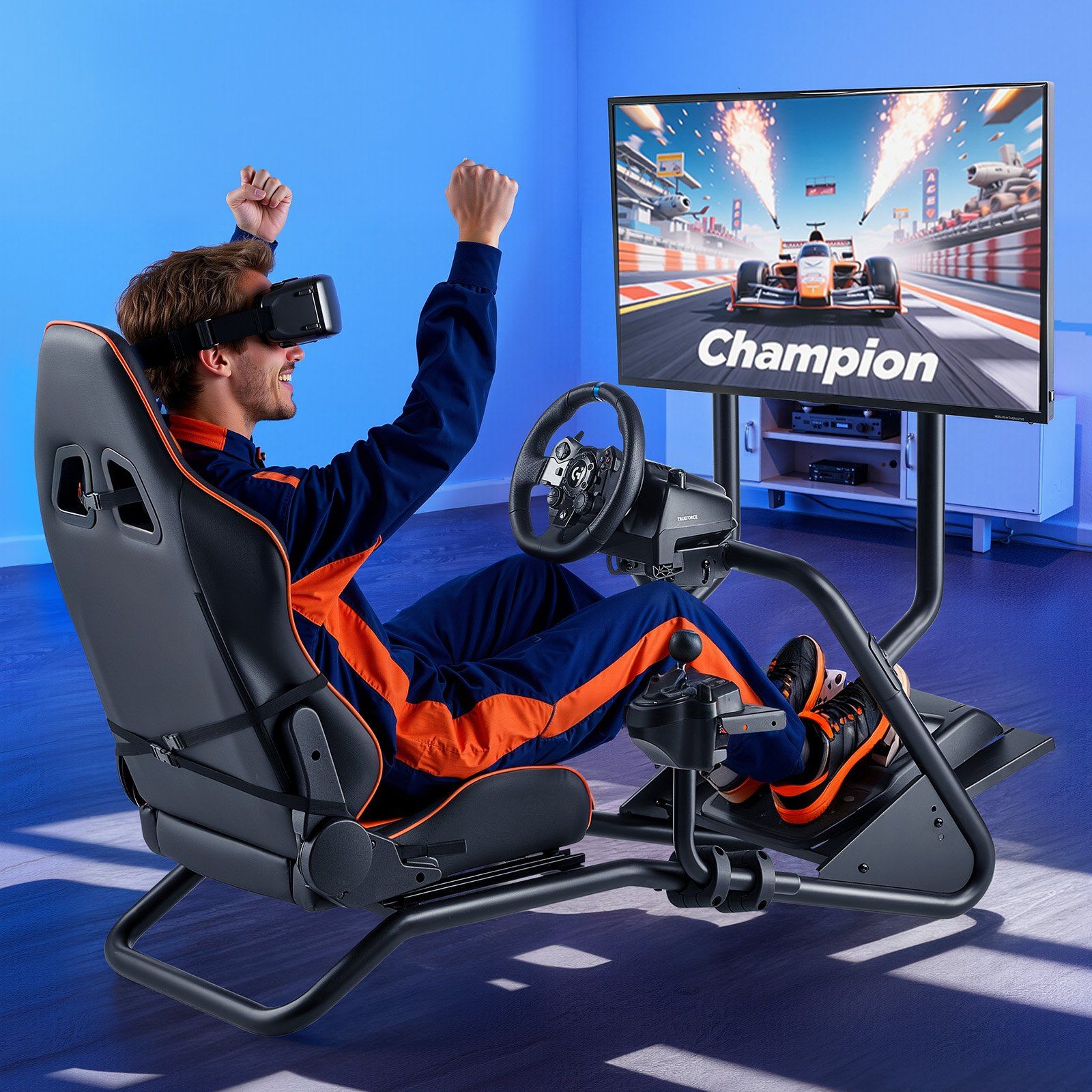 Racing Wheel Stand, Heavy-Duty Simulator Cockpit Steering Wheel Stand with Monitor Stand, Fit Logitech G25,G27,G29,G920,G923, Thrustmaster T300RS,TX F458,T500RS,T3PA-PRO (F1/GT) and CSR Pedals - Image 8