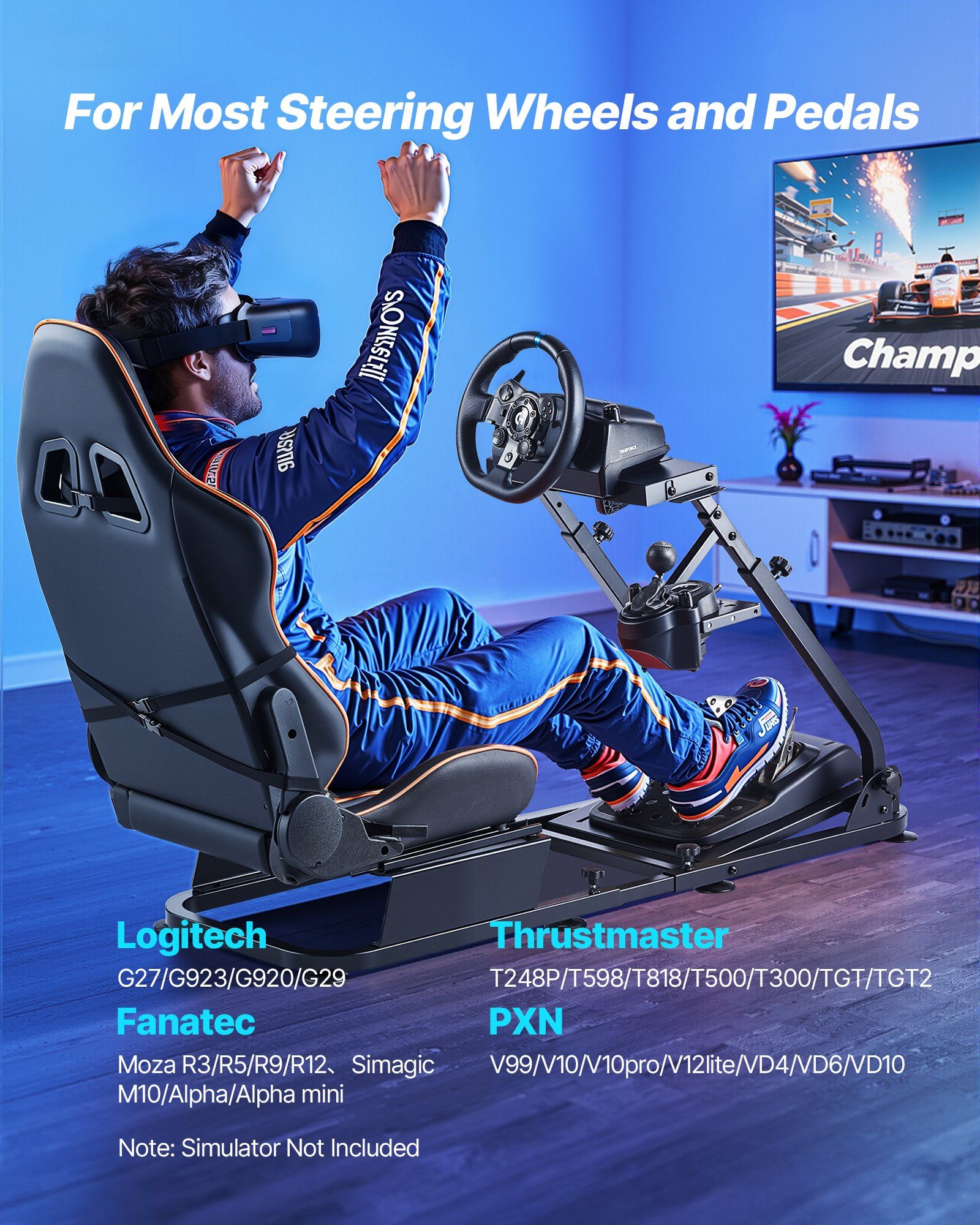 Racing Wheel Stand, Heavy-Duty Simulator Cockpit Steering Stand with Dual-Rail Dual-Arm, Fit Logitech G25,G27,G29,G920,G923, Thrustmaster T300RS,TX F458,T500RS,T3PA-PRO (F1/GT) and CSR Pedals - Image 2