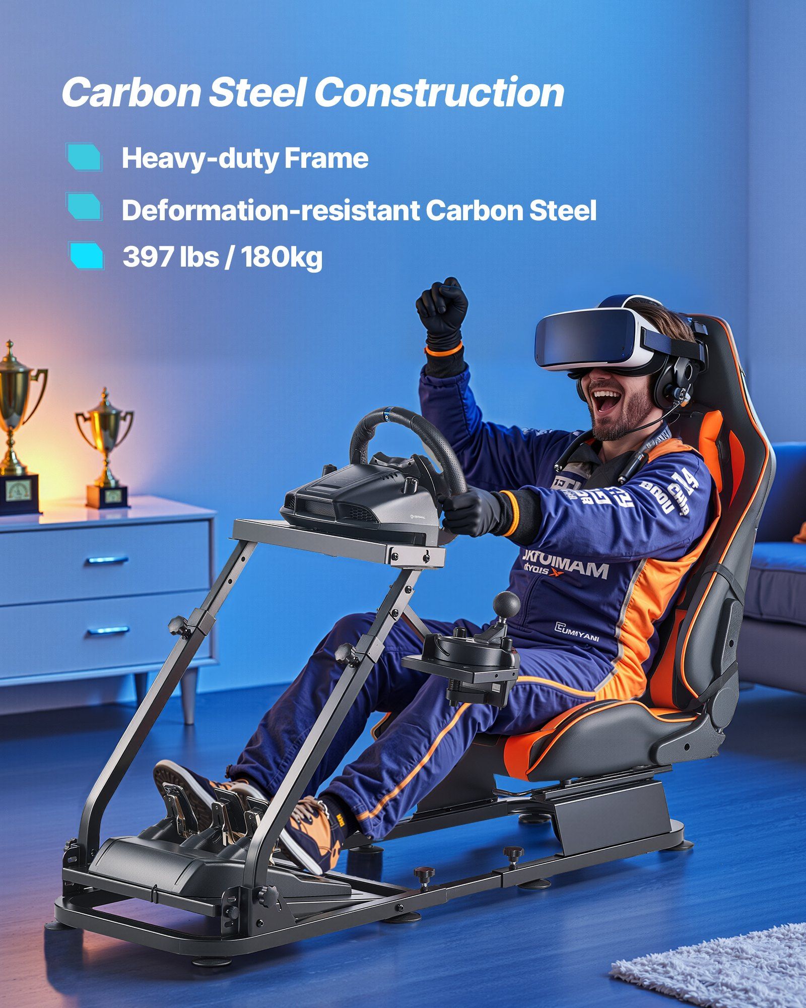 Racing Wheel Stand, Heavy-Duty Simulator Cockpit Steering Stand with Dual-Rail Dual-Arm, Fit Logitech G25,G27,G29,G920,G923, Thrustmaster T300RS,TX F458,T500RS,T3PA-PRO (F1/GT) and CSR Pedals - Image 3