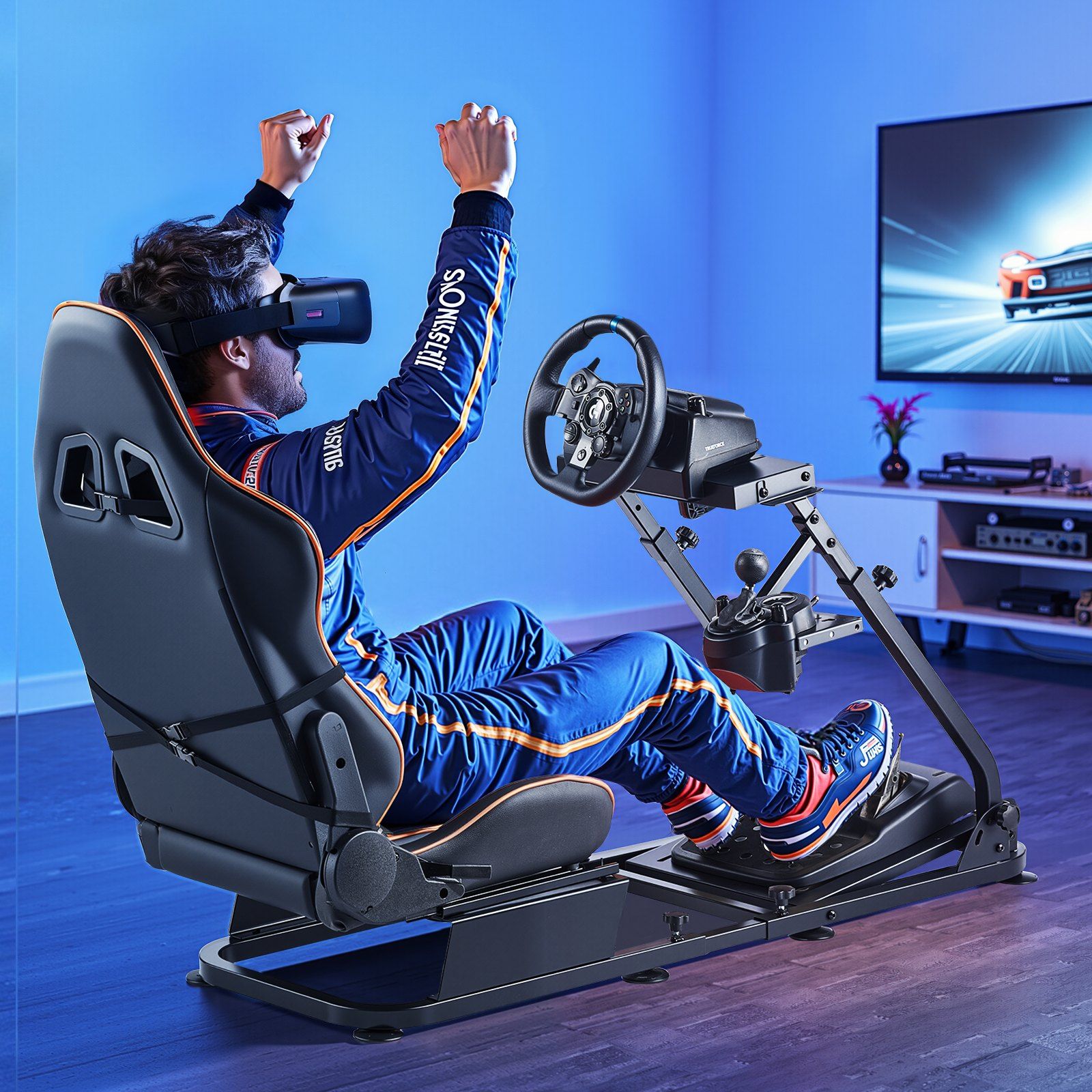 Racing Wheel Stand, Heavy-Duty Simulator Cockpit Steering Stand with Dual-Rail Dual-Arm, Fit Logitech G25,G27,G29,G920,G923, Thrustmaster T300RS,TX F458,T500RS,T3PA-PRO (F1/GT) and CSR Pedals - Image 8