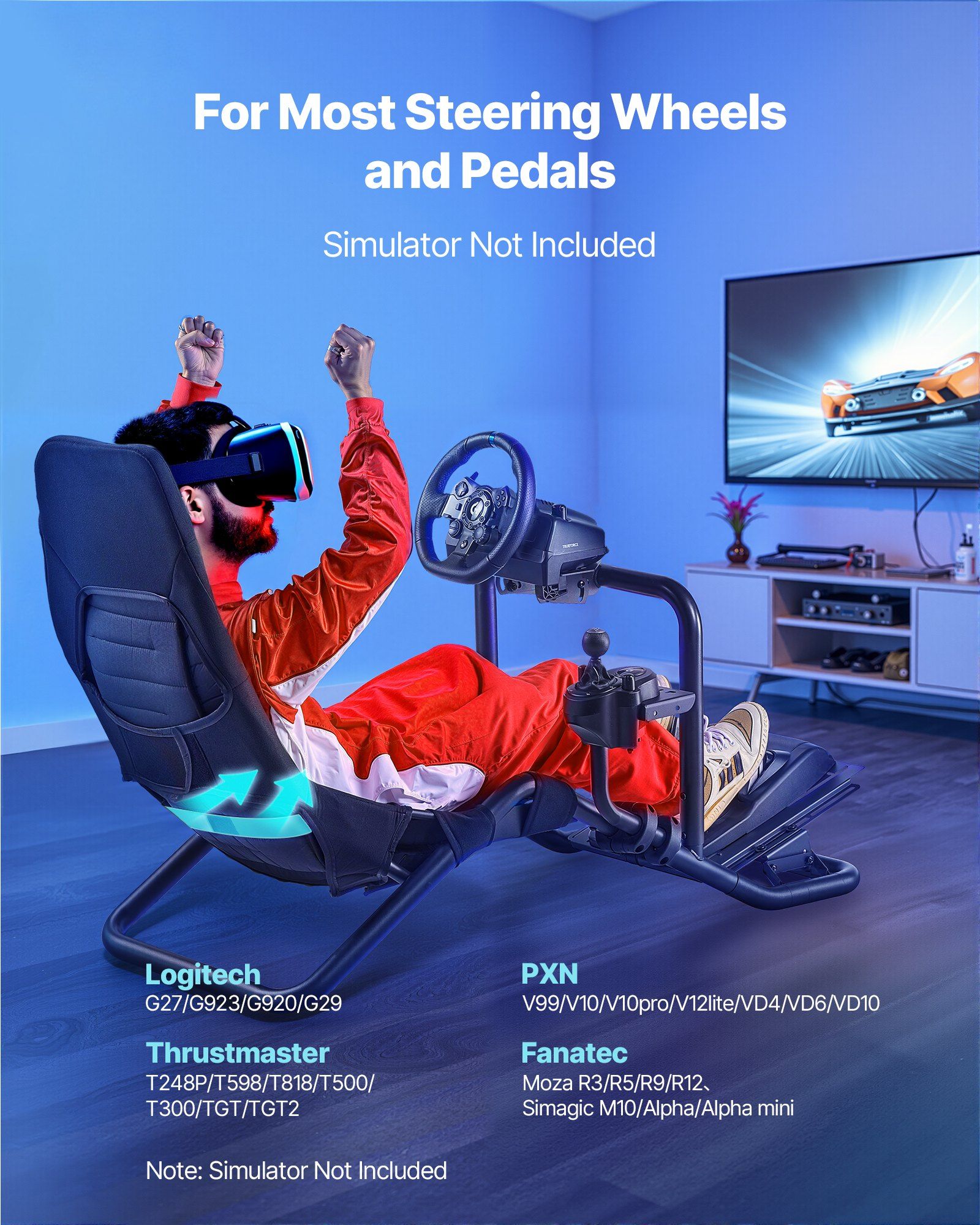 Racing Wheel Stand, Heavy-Duty Integrated Simulator Cockpit Steering Stand, Fit Logitech G25,G27,G29,G920,G923, Thrustmaster T300RS,TX F458,T500RS,T3PA-PRO (F1/GT) and CSR Pedals, Black - Image 2