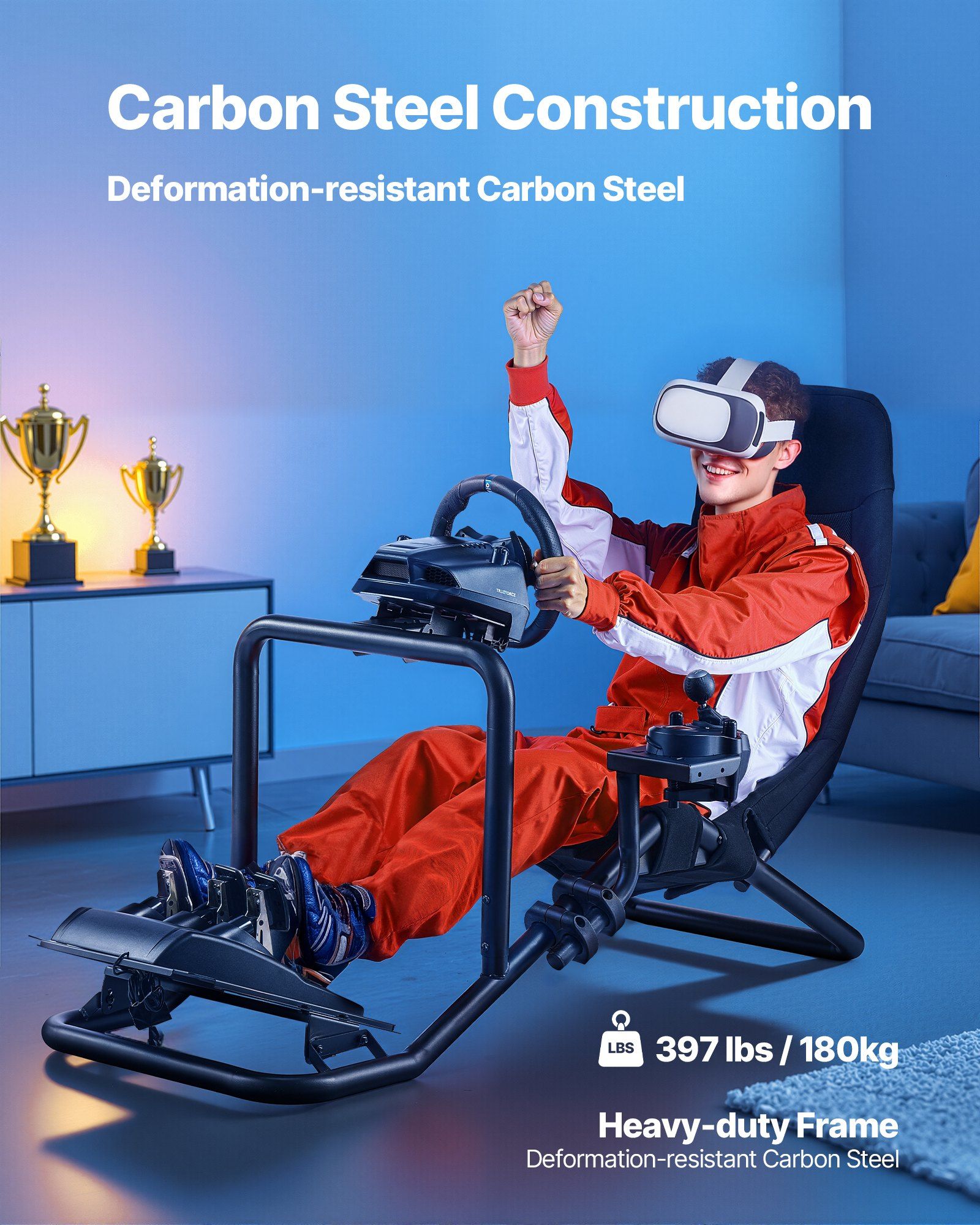 Racing Wheel Stand, Heavy-Duty Integrated Simulator Cockpit Steering Stand, Fit Logitech G25,G27,G29,G920,G923, Thrustmaster T300RS,TX F458,T500RS,T3PA-PRO (F1/GT) and CSR Pedals, Black - Image 3