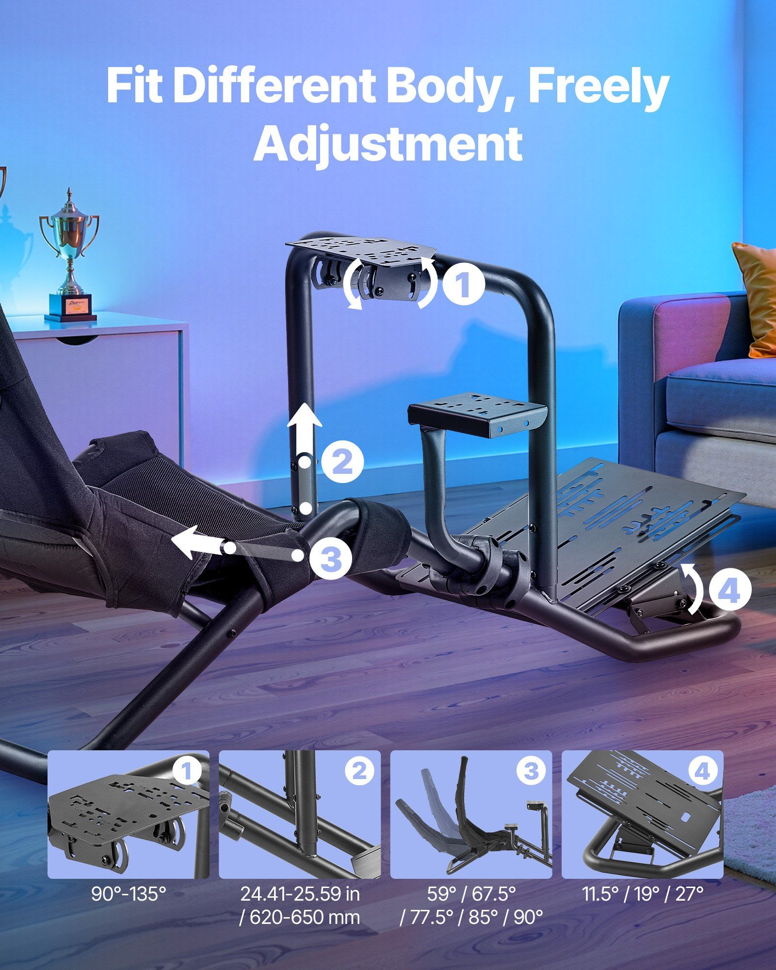 Racing Wheel Stand, Heavy-Duty Integrated Simulator Cockpit Steering Stand, Fit Logitech G25,G27,G29,G920,G923, Thrustmaster T300RS,TX F458,T500RS,T3PA-PRO (F1/GT) and CSR Pedals, Black - Image 4