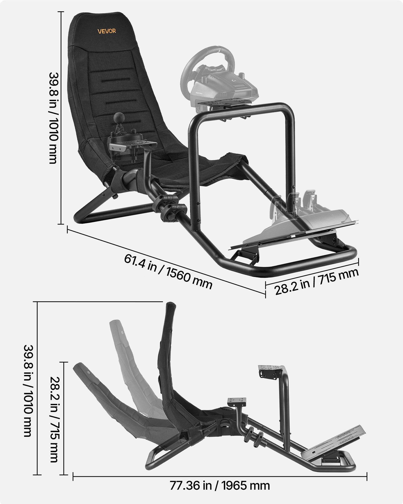 Racing Wheel Stand, Heavy-Duty Integrated Simulator Cockpit Steering Stand, Fit Logitech G25,G27,G29,G920,G923, Thrustmaster T300RS,TX F458,T500RS,T3PA-PRO (F1/GT) and CSR Pedals, Black - Image 7