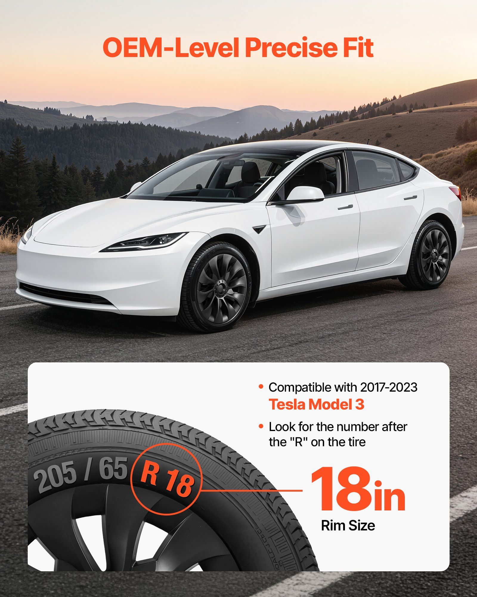Hubcaps Wheel Covers for 2017-2023 Tesla Model 3, 18 Inch Set of 4 Wheel Rim Cover Hubcaps OEM Style Replacement, R18 Size Snap On Car Hub Caps, Premium 10-Spoke ABS Tire Rim Caps, Matte Black - Image 2