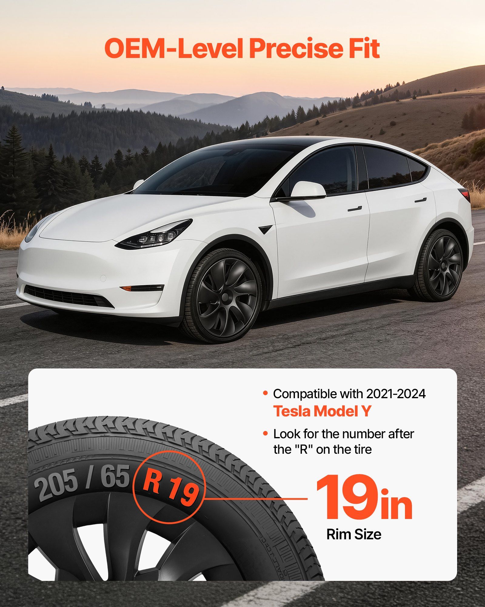 Hubcaps Wheel Covers for 2021-2024 Tesla Model Y, 19 Inch Set of 4 Wheel Rim Cover Hubcaps OEM Style Replacement, R19 Size Snap On Car Hub Caps, Premium 7-Spoke ABS Tire Rim Caps, Matte Black - Image 2
