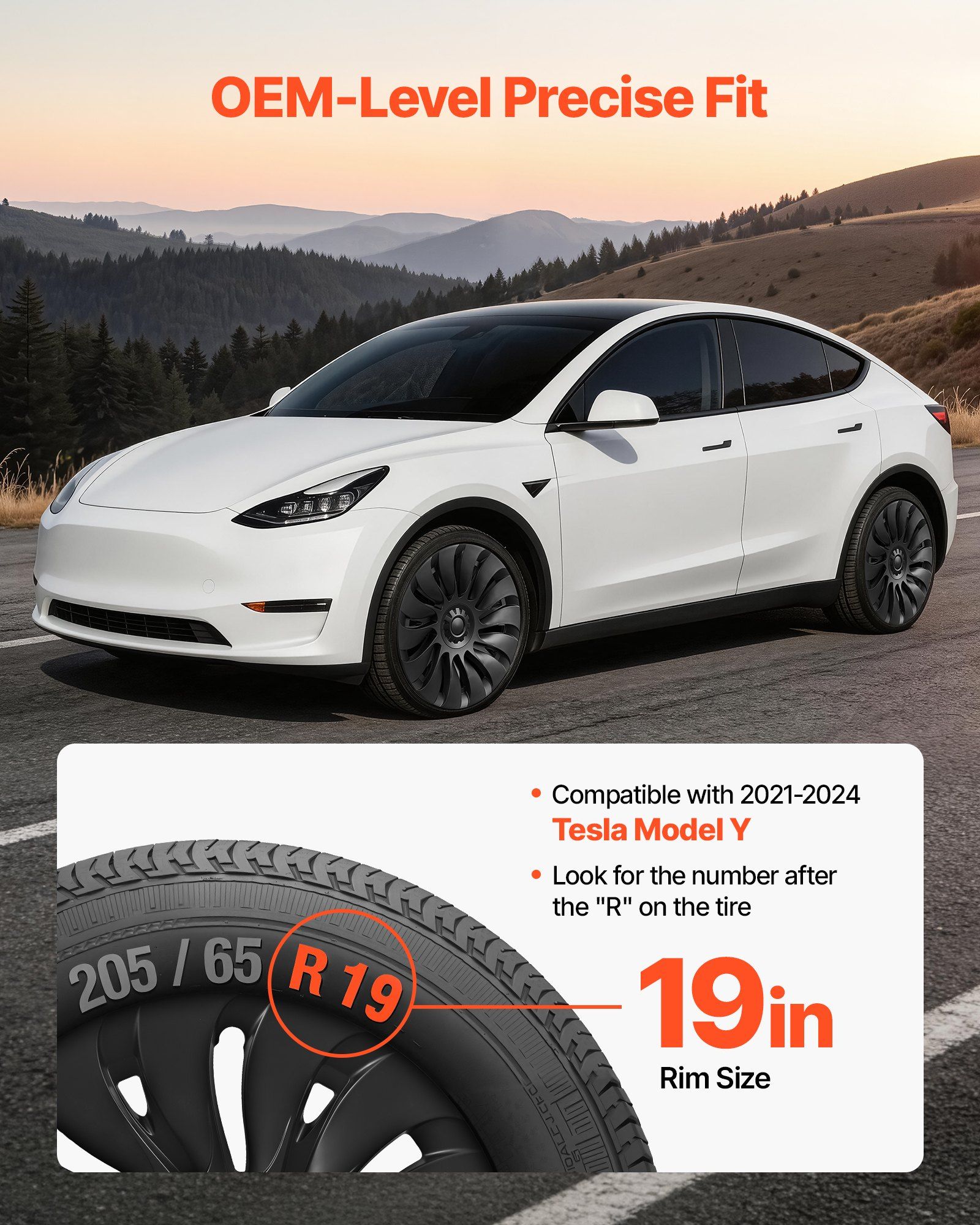 Hubcaps Wheel Covers for 2021-2024 Tesla Model Y, 19 Inch Set of 4 Wheel Rim Cover Hubcaps OEM Style Replacement, R19 Size Snap On Car Hub Caps, Premium 14-Spoke ABS Tire Rim Caps, Matte Black - Image 2