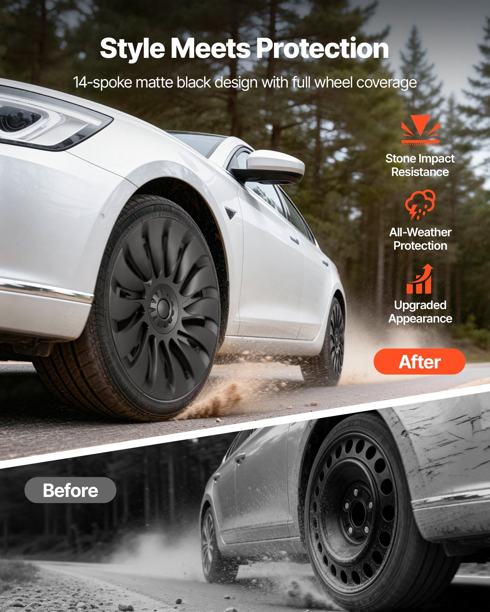 Hubcaps Wheel Covers for 2021-2024 Tesla Model Y, 19 Inch Set of 4 Wheel Rim Cover Hubcaps OEM Style Replacement, R19 Size Snap On Car Hub Caps, Premium 14-Spoke ABS Tire Rim Caps, Matte Black - Image 3