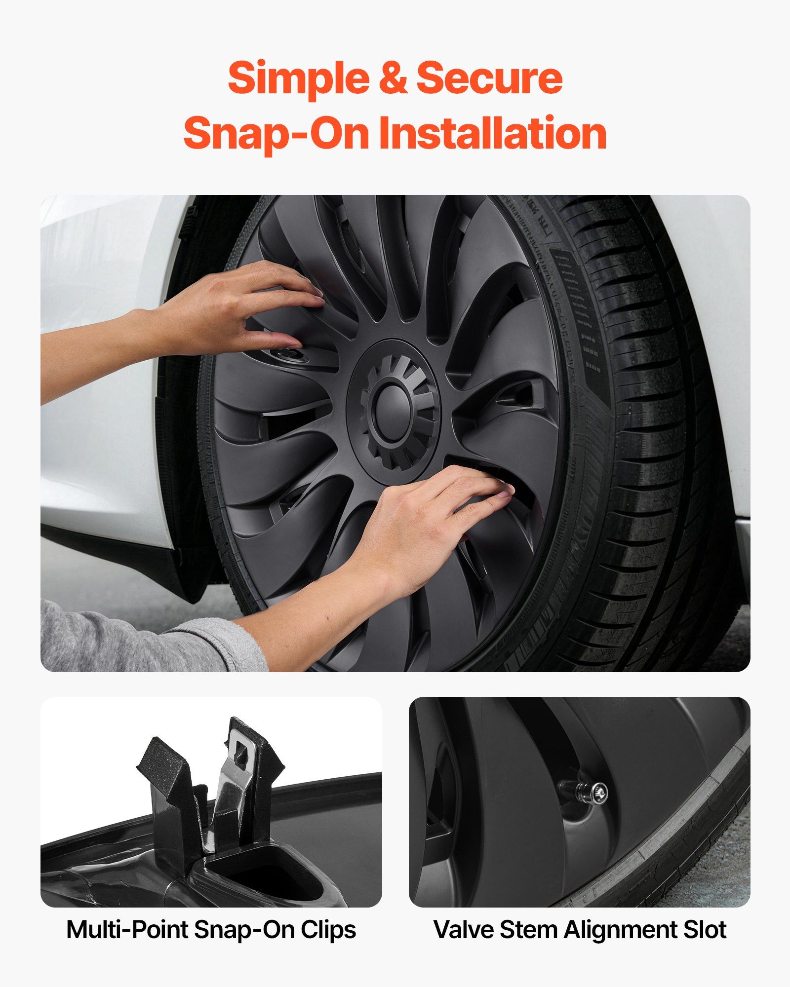 Hubcaps Wheel Covers for 2021-2024 Tesla Model Y, 19 Inch Set of 4 Wheel Rim Cover Hubcaps OEM Style Replacement, R19 Size Snap On Car Hub Caps, Premium 14-Spoke ABS Tire Rim Caps, Matte Black - Image 4