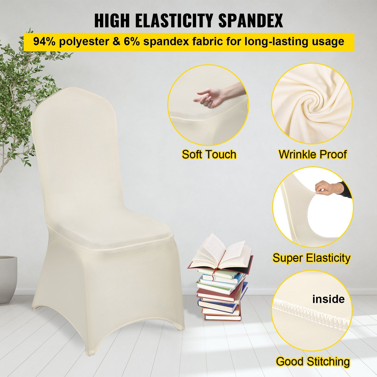 Stretch Spandex Folding Chair Covers, Universal Fitted Chair Cover, Removable Washable Protective Slipcovers, for Wedding, Holiday, Banquet, Party, Celebration, Dining (100PCS Beige) - Image 3