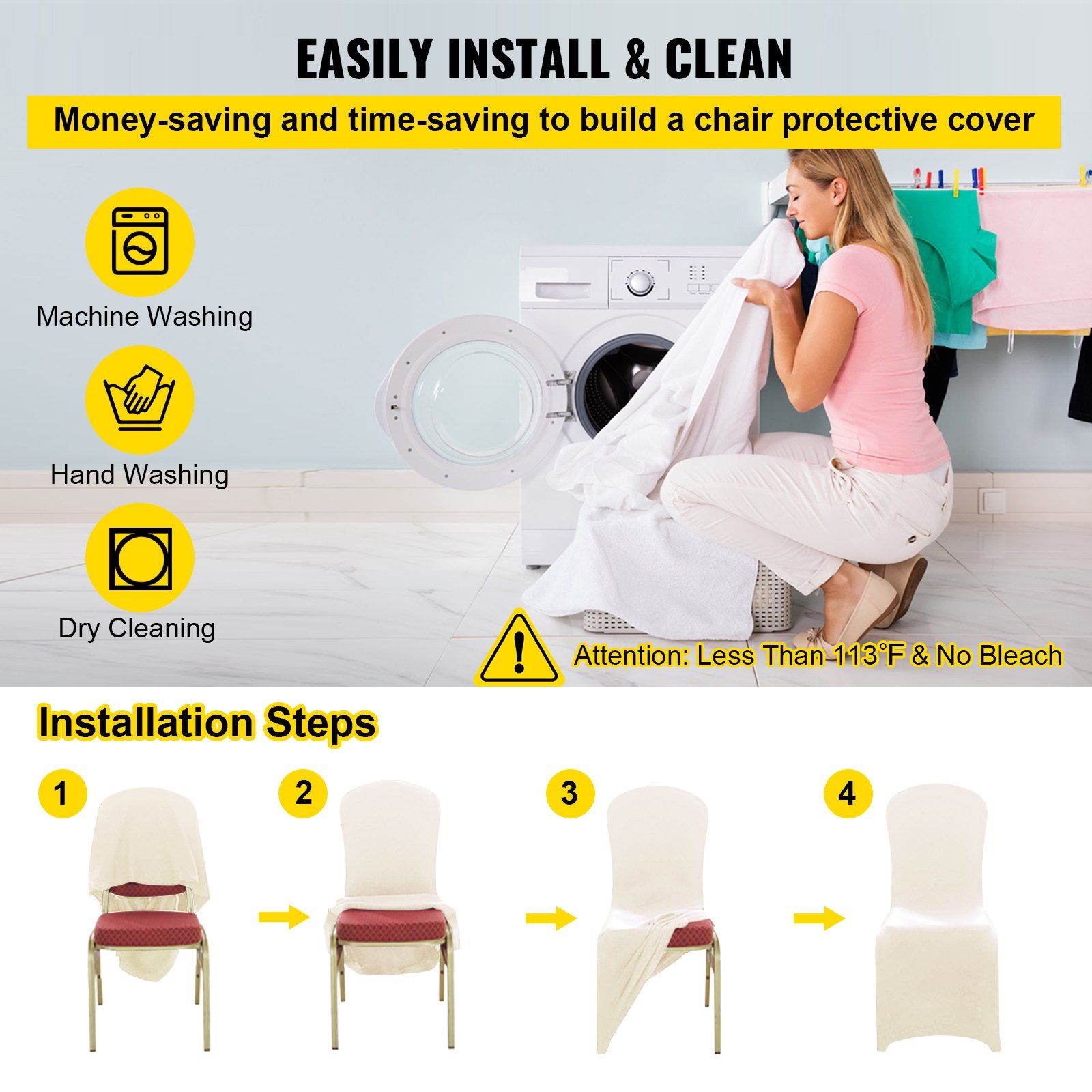 Stretch Spandex Folding Chair Covers, Universal Fitted Chair Cover, Removable Washable Protective Slipcovers, for Wedding, Holiday, Banquet, Party, Celebration, Dining (100PCS Beige) - Image 6
