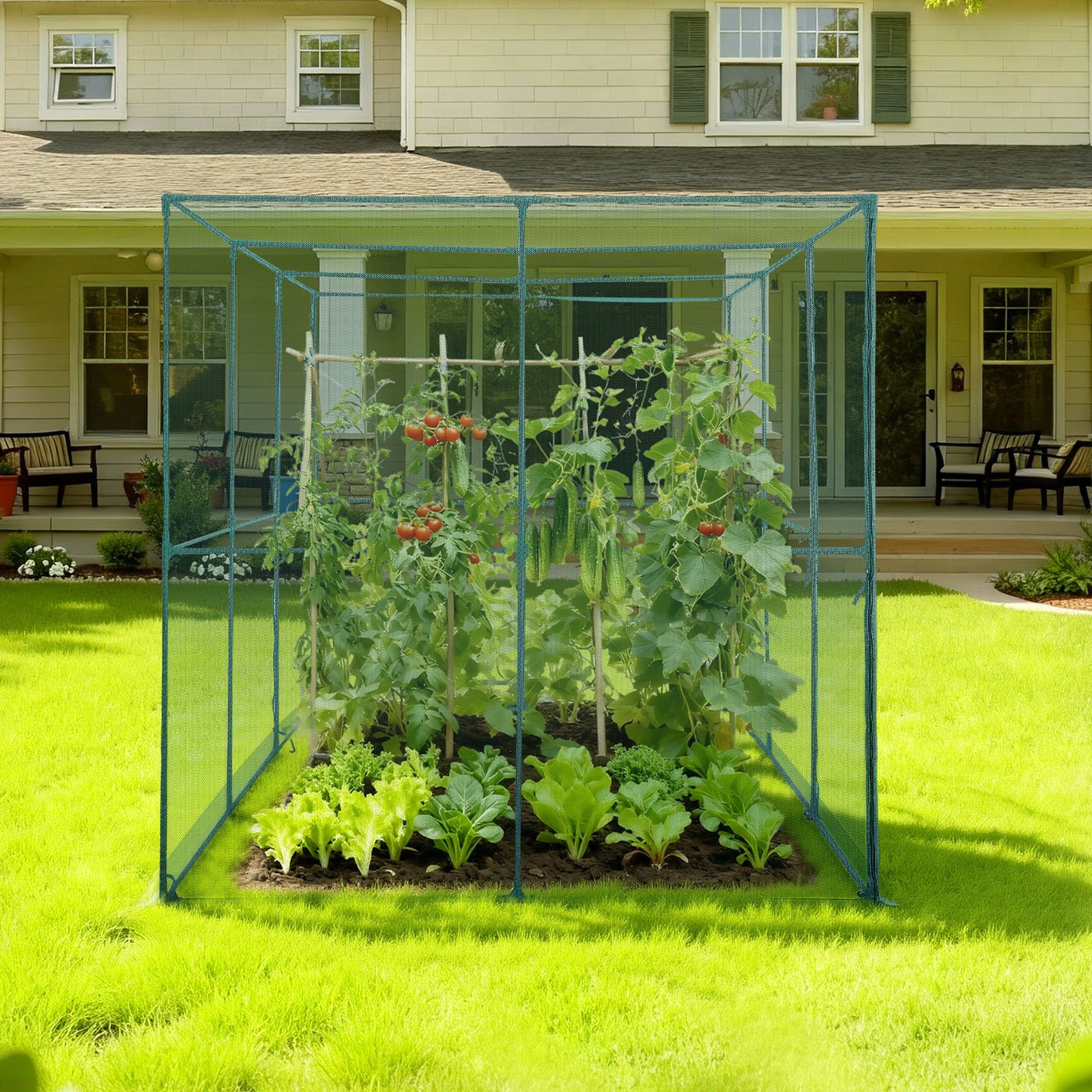 Crop Cage, 2.9 x 1.94 x 1.94 m Plant Protection Tent with Zippered Door, Wind-Resistant Tall Crop Cage, Easy to Install, Outdoor Raised Bed Cover, Tomato Plant Netting for Garden Patio Lawn - Image 8
