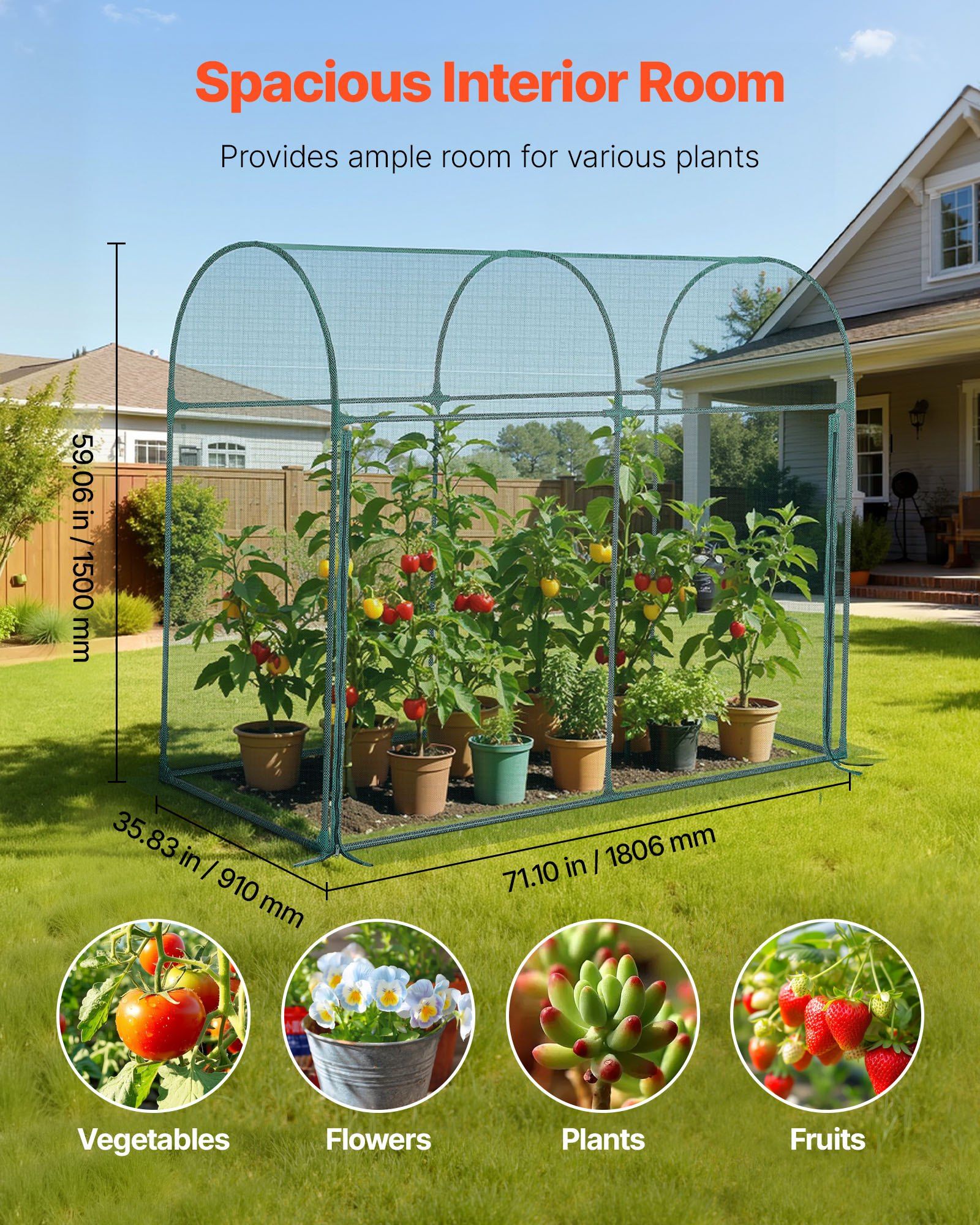Crop Cage, 1.8 x 0.91 x 1.5 m Plant Protection Tent with Zippered Door, Wind-Resistant Tall Crop Cage, Easy to Install, Outdoor Raised Bed Cover with Frame, Plant Netting for Garden Patio Lawn - Image 2