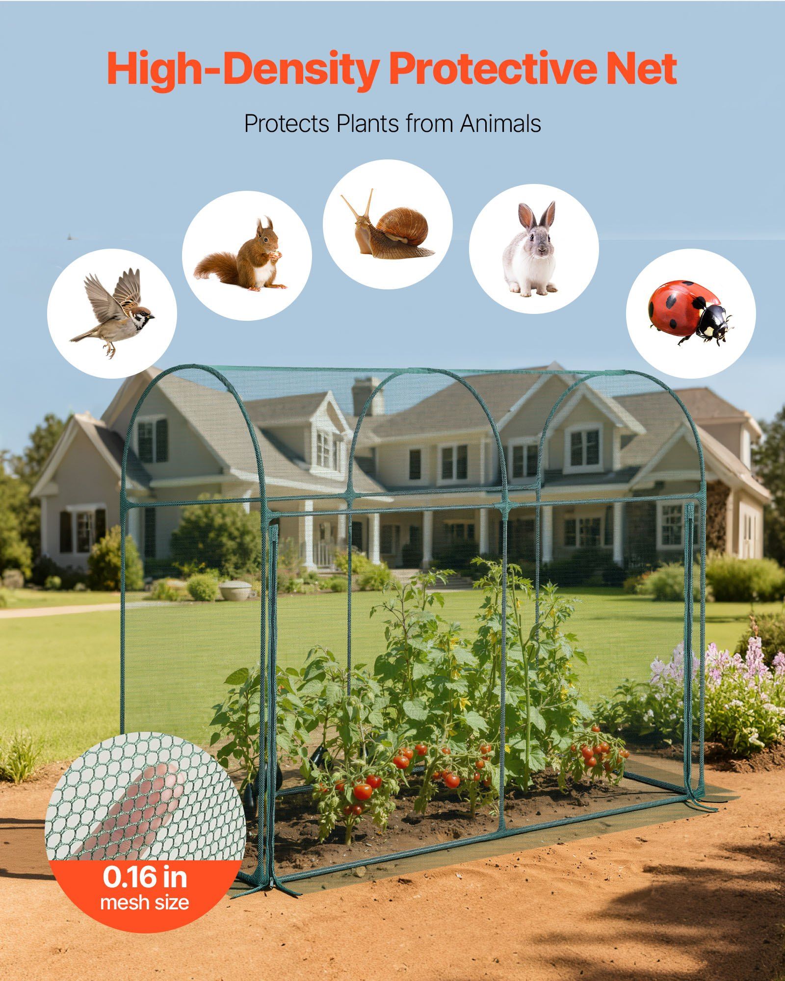 Crop Cage, 1.8 x 0.91 x 1.5 m Plant Protection Tent with Zippered Door, Wind-Resistant Tall Crop Cage, Easy to Install, Outdoor Raised Bed Cover with Frame, Plant Netting for Garden Patio Lawn - Image 4