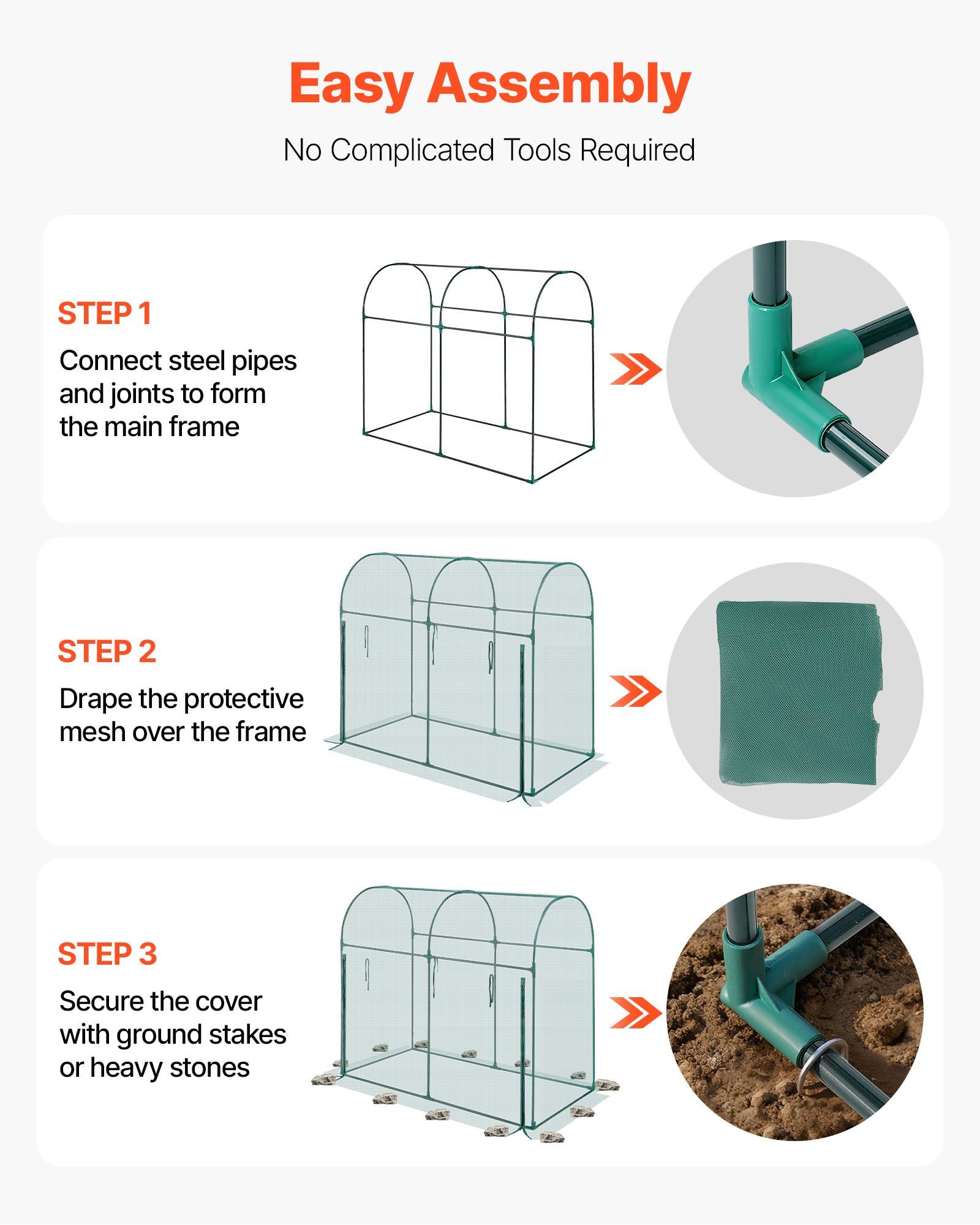 Crop Cage, 1.8 x 0.91 x 1.5 m Plant Protection Tent with Zippered Door, Wind-Resistant Tall Crop Cage, Easy to Install, Outdoor Raised Bed Cover with Frame, Plant Netting for Garden Patio Lawn - Image 6