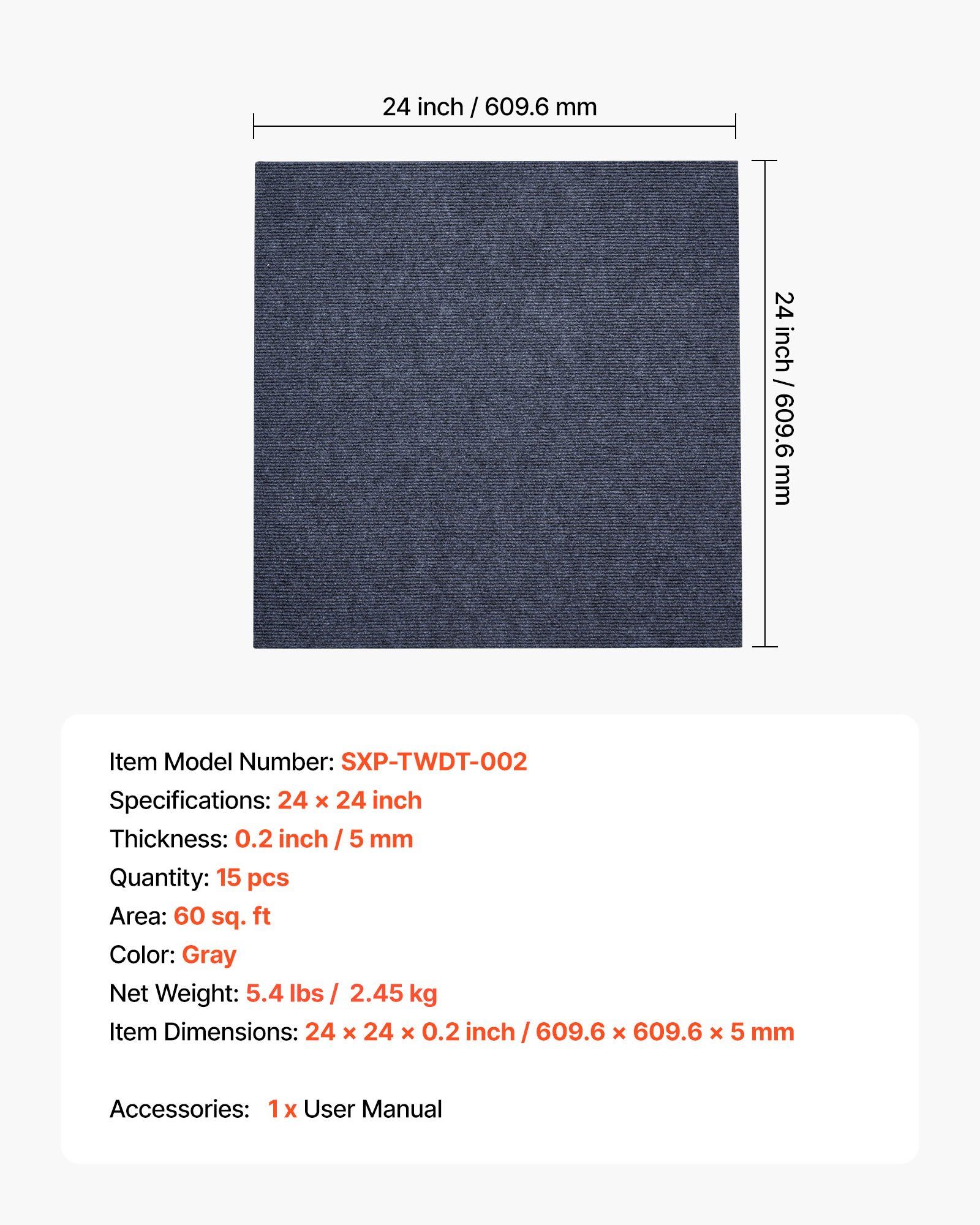 Carpet Tiles 610x610 mm, 15 Pack Peel and Stick Carpet Square Rug, Self Adhesive Commercial Floor Soft Padded for Seamless Cover 5.6㎡, Easy DIY Replacement for Living Room Office, Gray - Image 7
