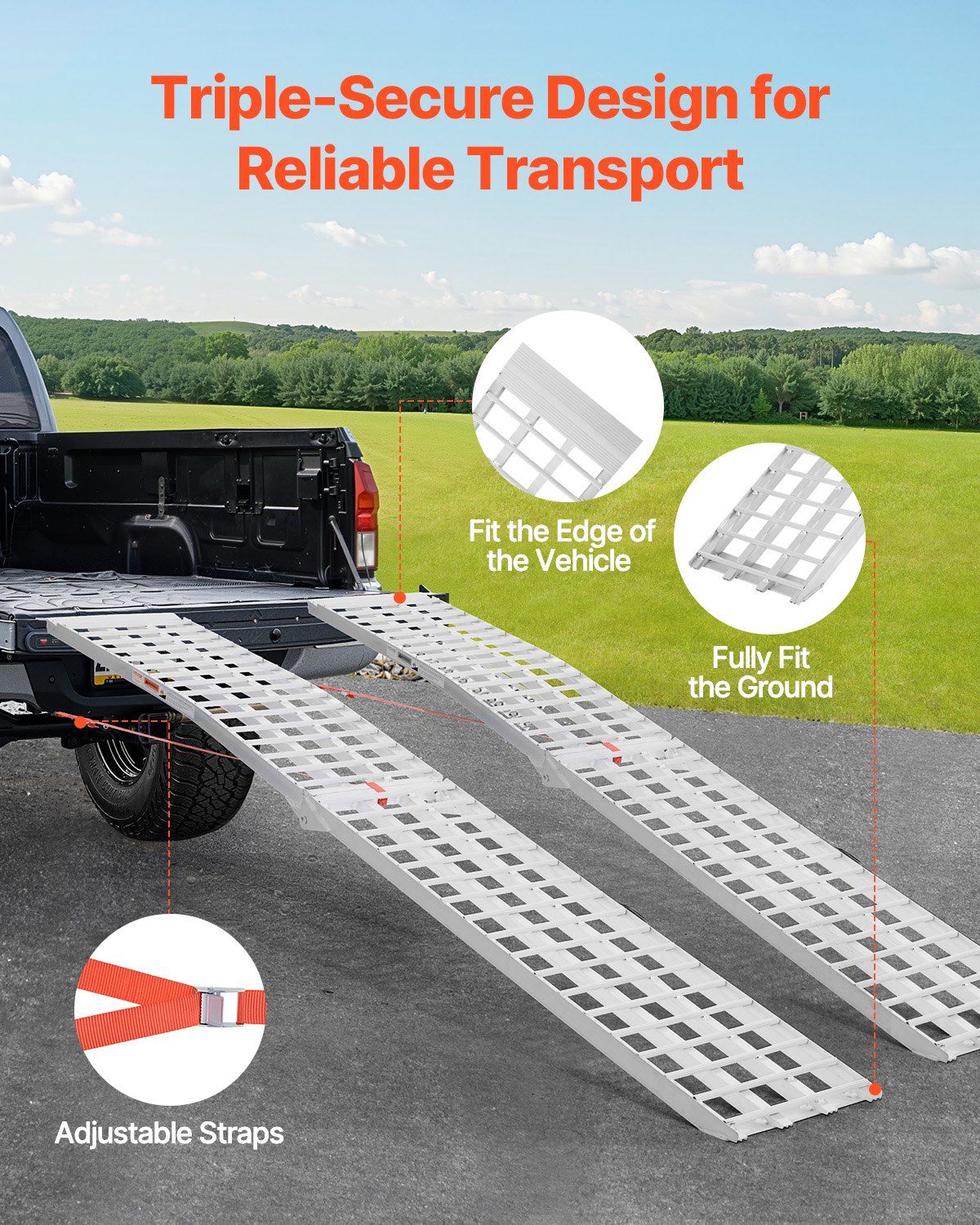 Aluminum Ramps, 2000 lbs, 2Pcs Heavy-duty Ramps with Wider Ramp Surface, Universal Stable Loading Ramp with Handles, Fit for ATV, UTV, Motorcycle, Electric Bicycle, etc. - Image 4