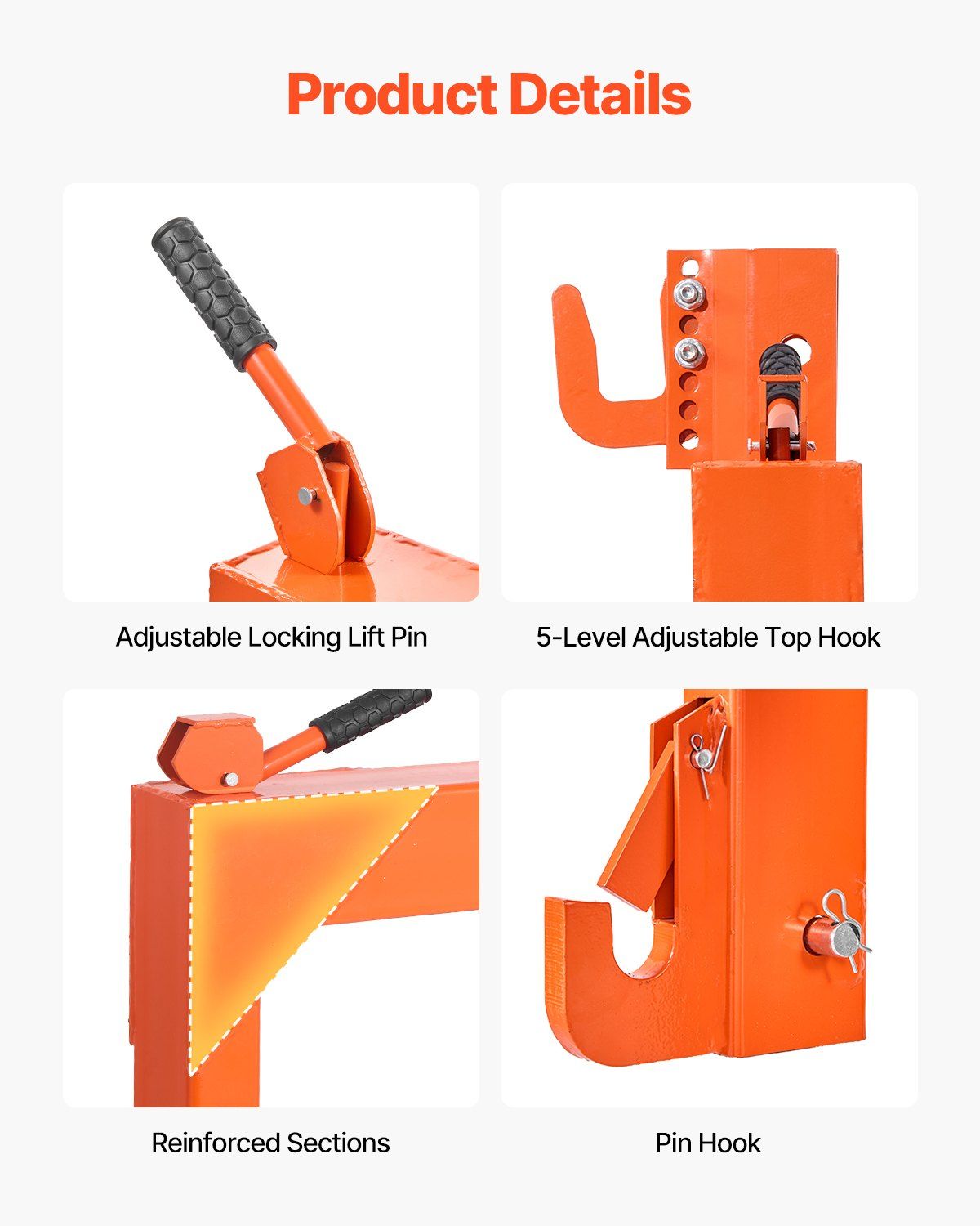 3-Point Quick Hitch with 2 in Receiver, 3000 Lbs Lift Capacity, 3-Pt Hitch with 5 Level Adjustable Bolt, Adaptation to Category 1 & 2 Tractor, Heavy Duty 3 Point Attachments, Orange - Image 5