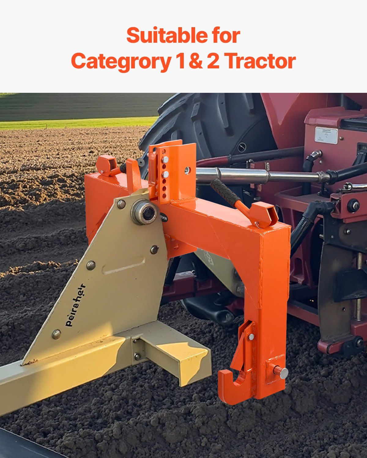 3-Point Quick Hitch with 2 in Receiver, 3000 Lbs Lift Capacity, 3-Pt Hitch with 5 Level Adjustable Bolt, Adaptation to Category 1 & 2 Tractor, Heavy Duty 3 Point Attachments, Orange - Image 6