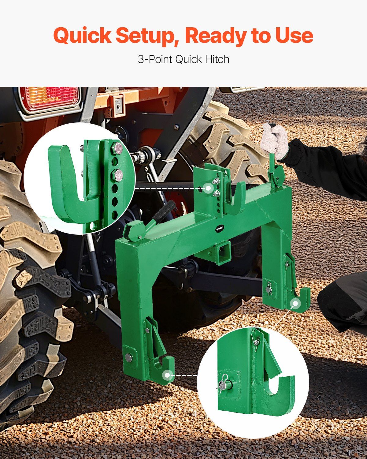 3-Point Quick Hitch with 2 in Receiver, 3000 Lbs Lift Capacity, 3-Pt Hitch with 5 Level Adjustable Bolt, Adaptation to Category 1 & 2 Tractor, Heavy Duty 3 Point Attachments, Green - Image 2